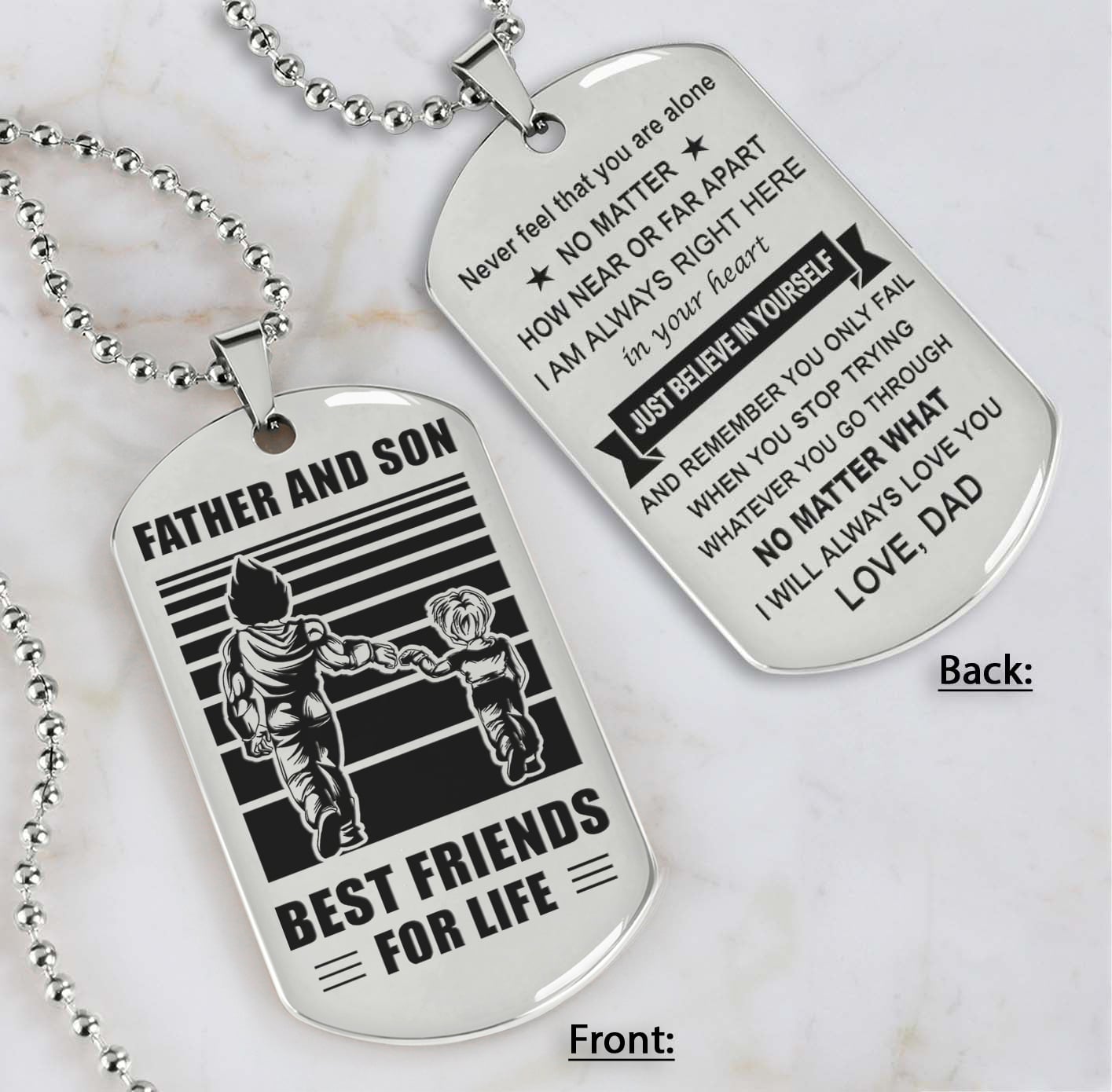 Soldier Silver Version Just Do Your Best - Personalized Double Sided Dog Tag Father And Son Best Friends For Life - Message on the back side