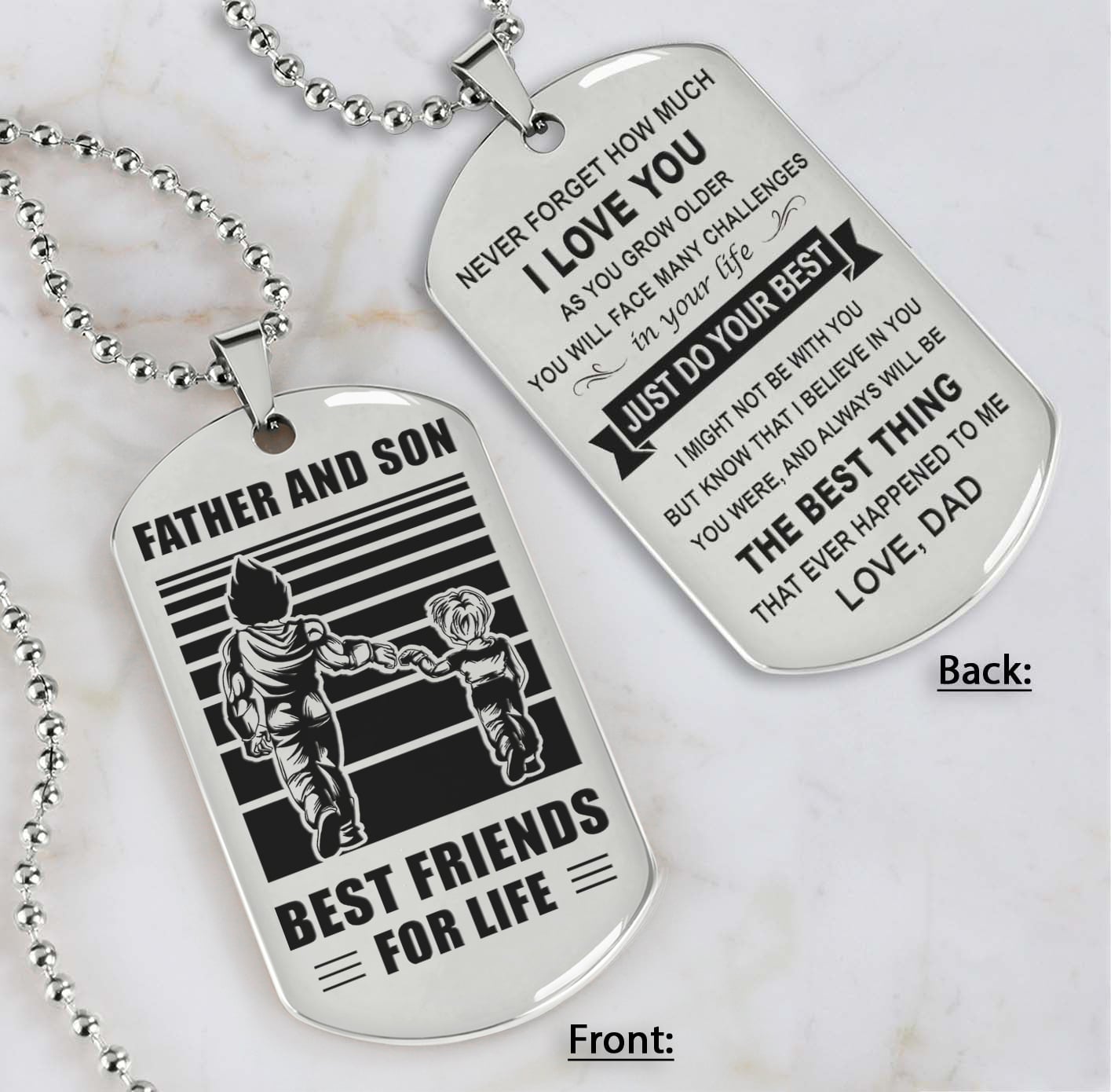 Soldier Silver Version Just Do Your Best - Personalized Double Sided Dog Tag Father And Son Best Friends For Life - Message on the back side