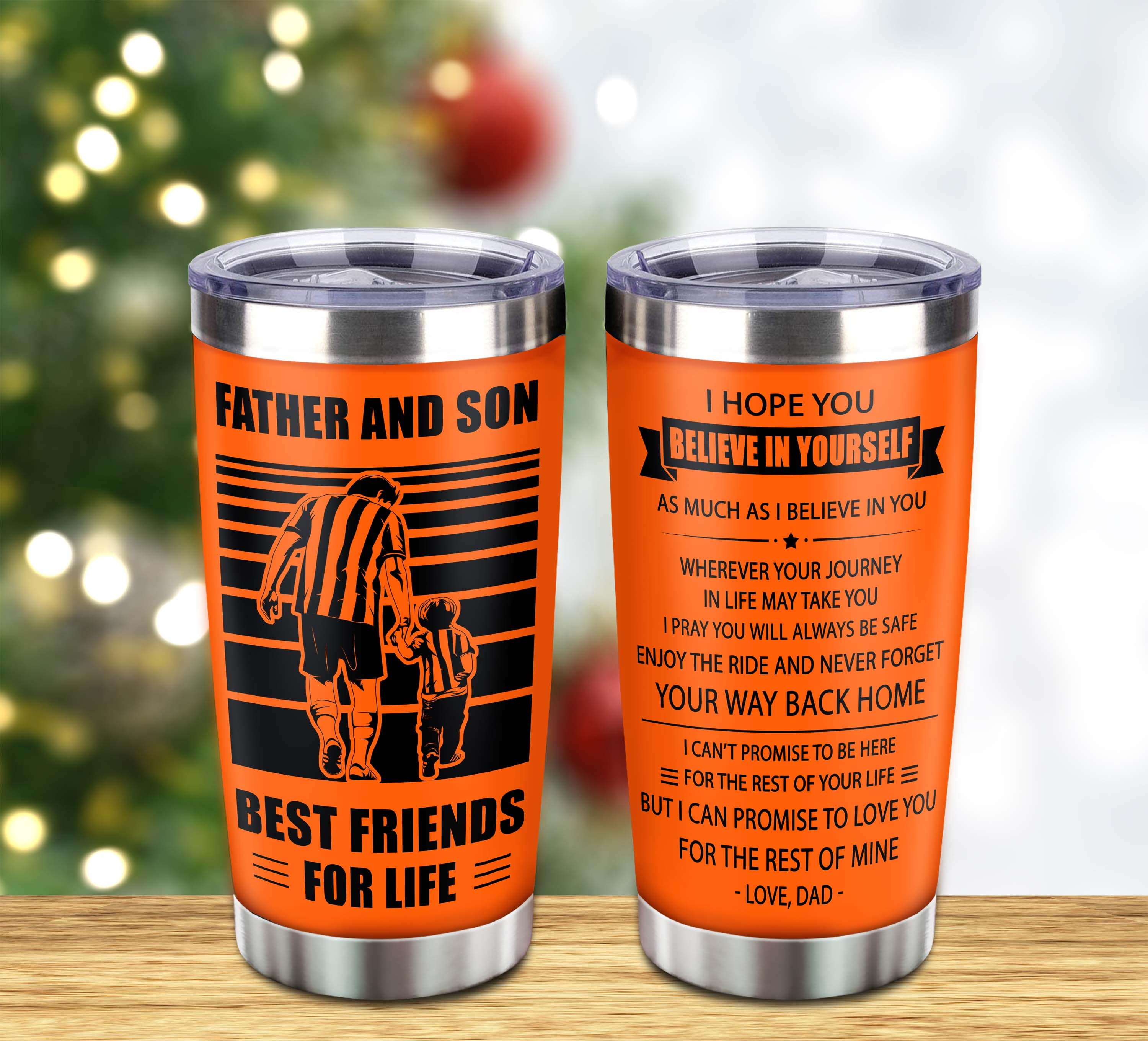 Customizable Hockey Tumbler, Gifts From Dad To Son Father And Son Best Friend For Life With Inspriration Message