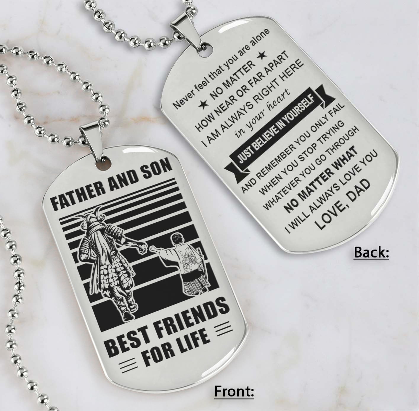 Soldier Silver Version Just Do Your Best - Personalized Double Sided Dog Tag Father And Son Best Friends For Life - Message on the back side