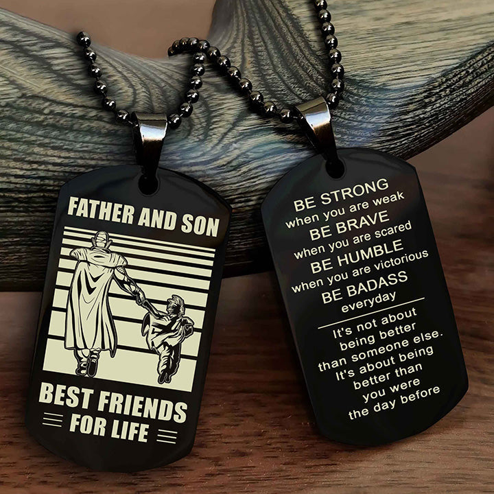 Viking Personalized Double Sided Dog Tag Silver To My Son I Love You - Be Strong When You Are Weak Gift From Dad To Son