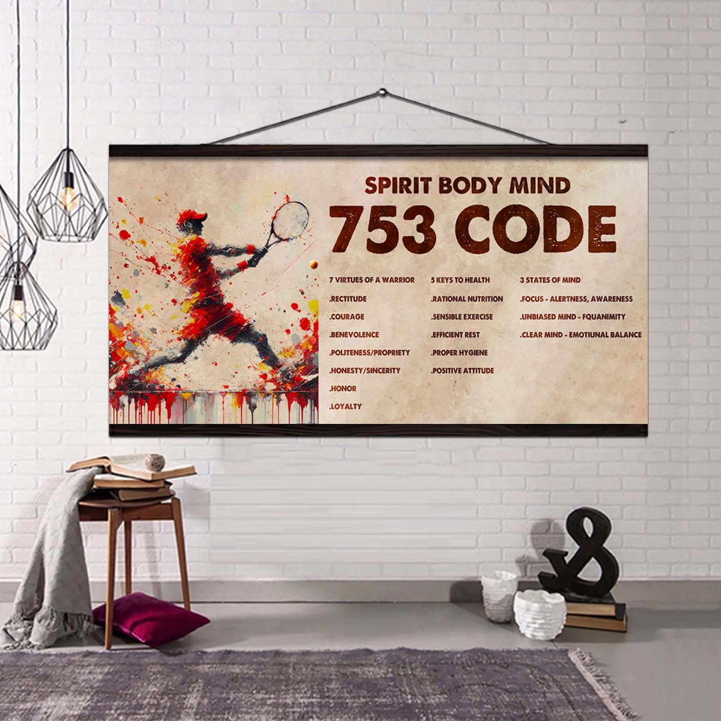 Water Color Tennis Poster Canvas 7 5 3 Code Motivation Quotes