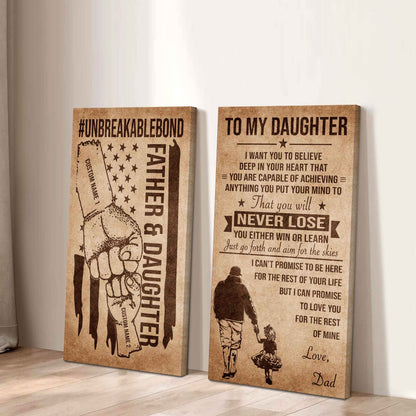 Father And Daughter UnBreakable Bond - 2 Piece Canvas Wall Art Black Floating Frame - You Will Never Lose You Either Win Or Learn Love Dad