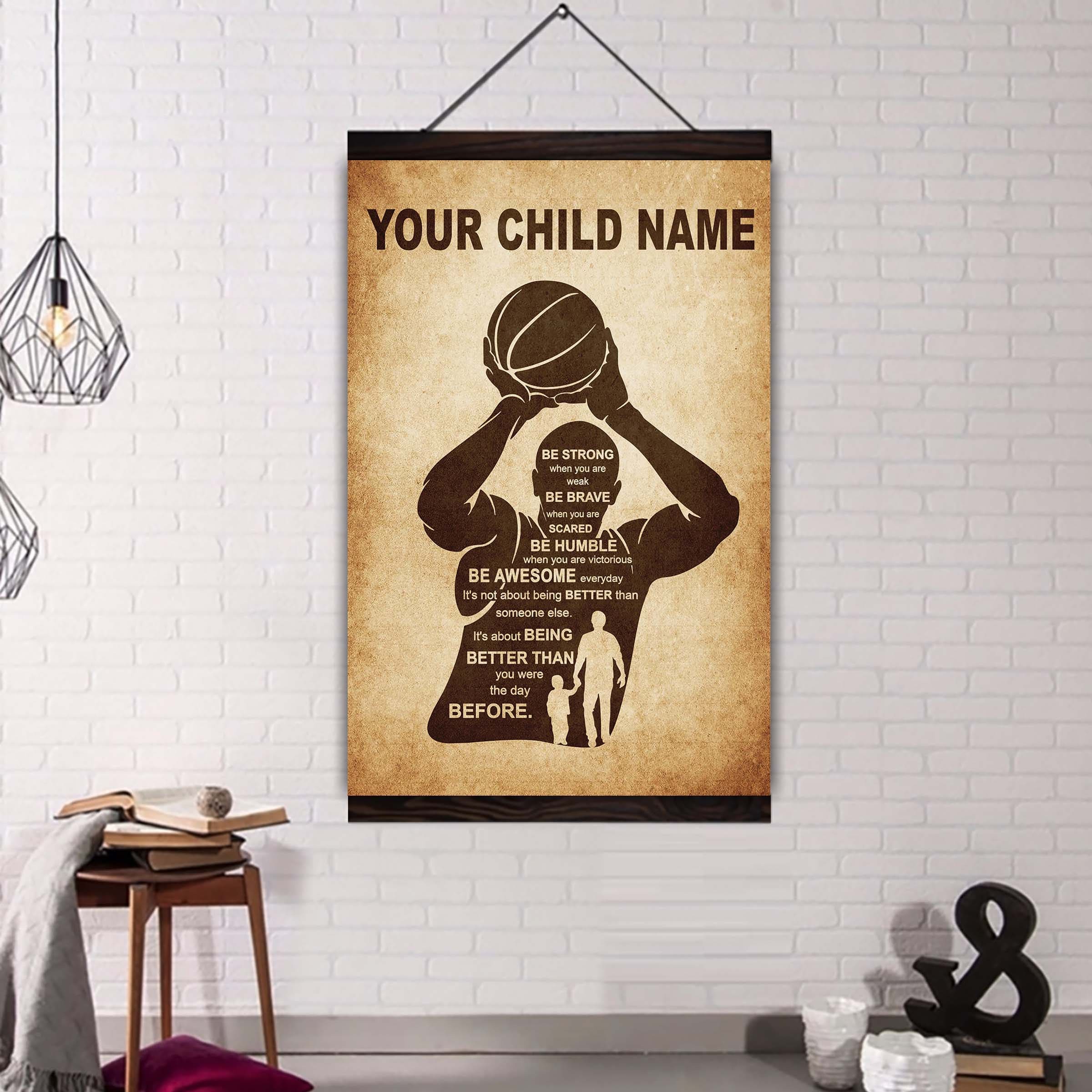 Be Awesome Everyday Personalized Your Child Name From Mom Dad To Son Basketball Poster Canvas Gifts For Your Son