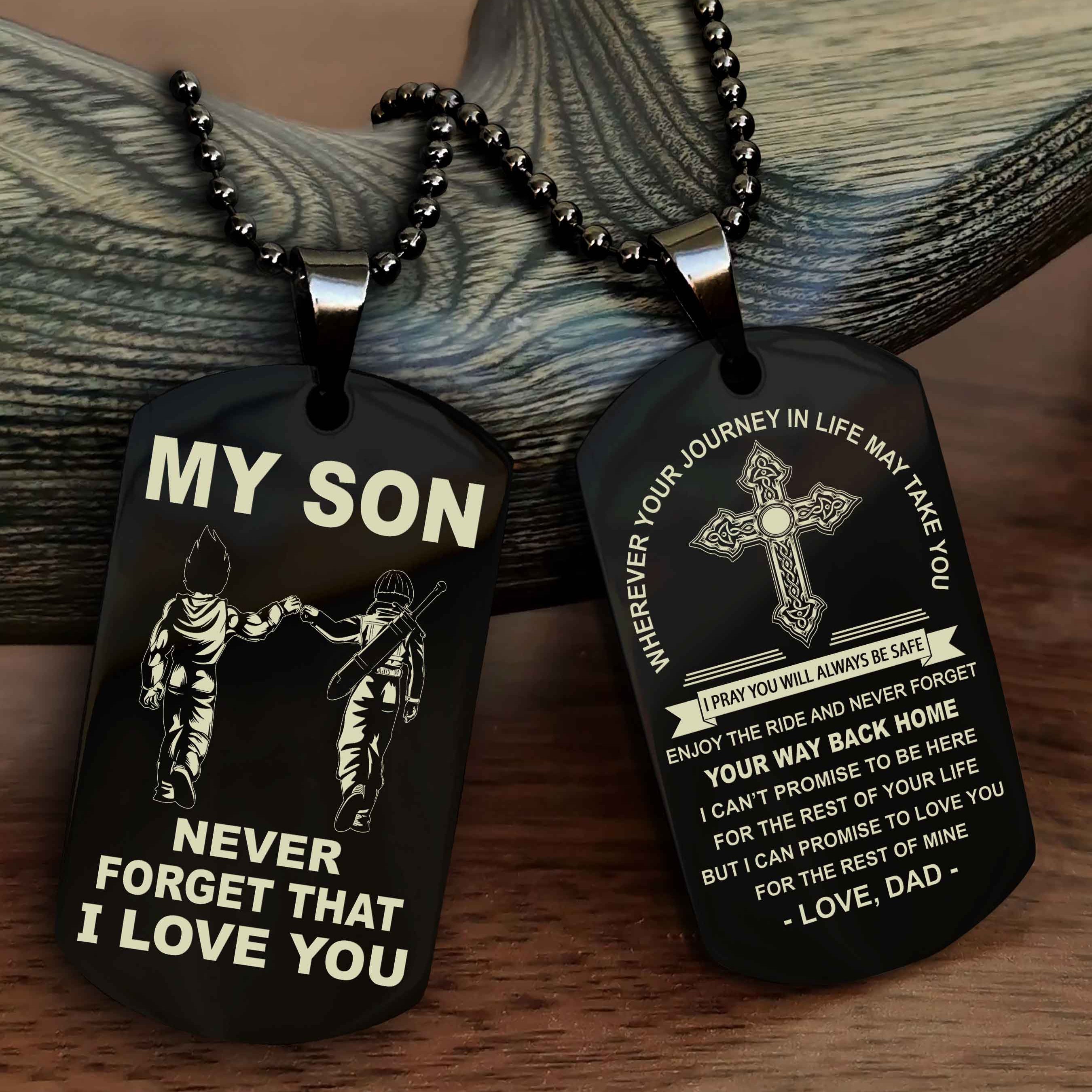 DRB Cross Double Sided Dog Tag To My Son Never Forget That I Love You - Gift For Son Never Forget Your Way Back Home