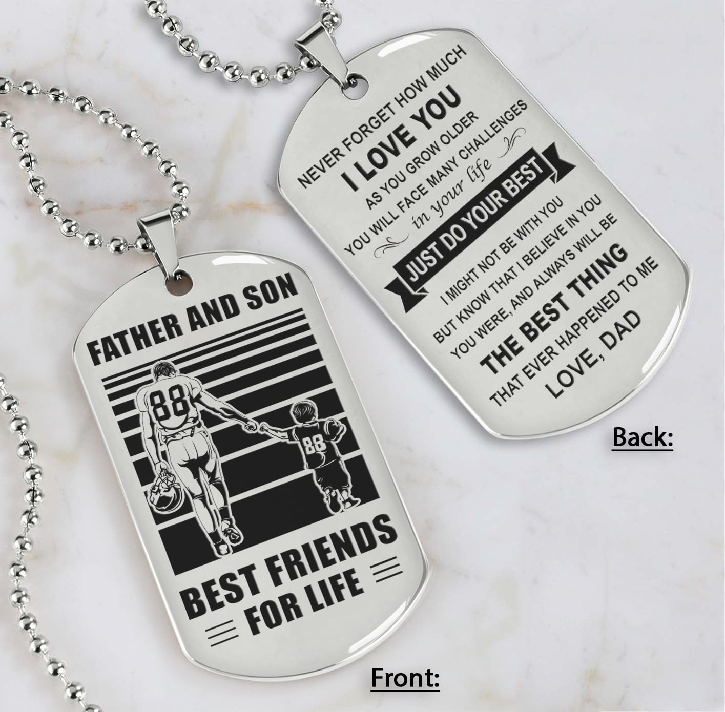 Soldier Silver Version Just Do Your Best - Personalized Double Sided Dog Tag Father And Son Best Friends For Life - Message on the back side