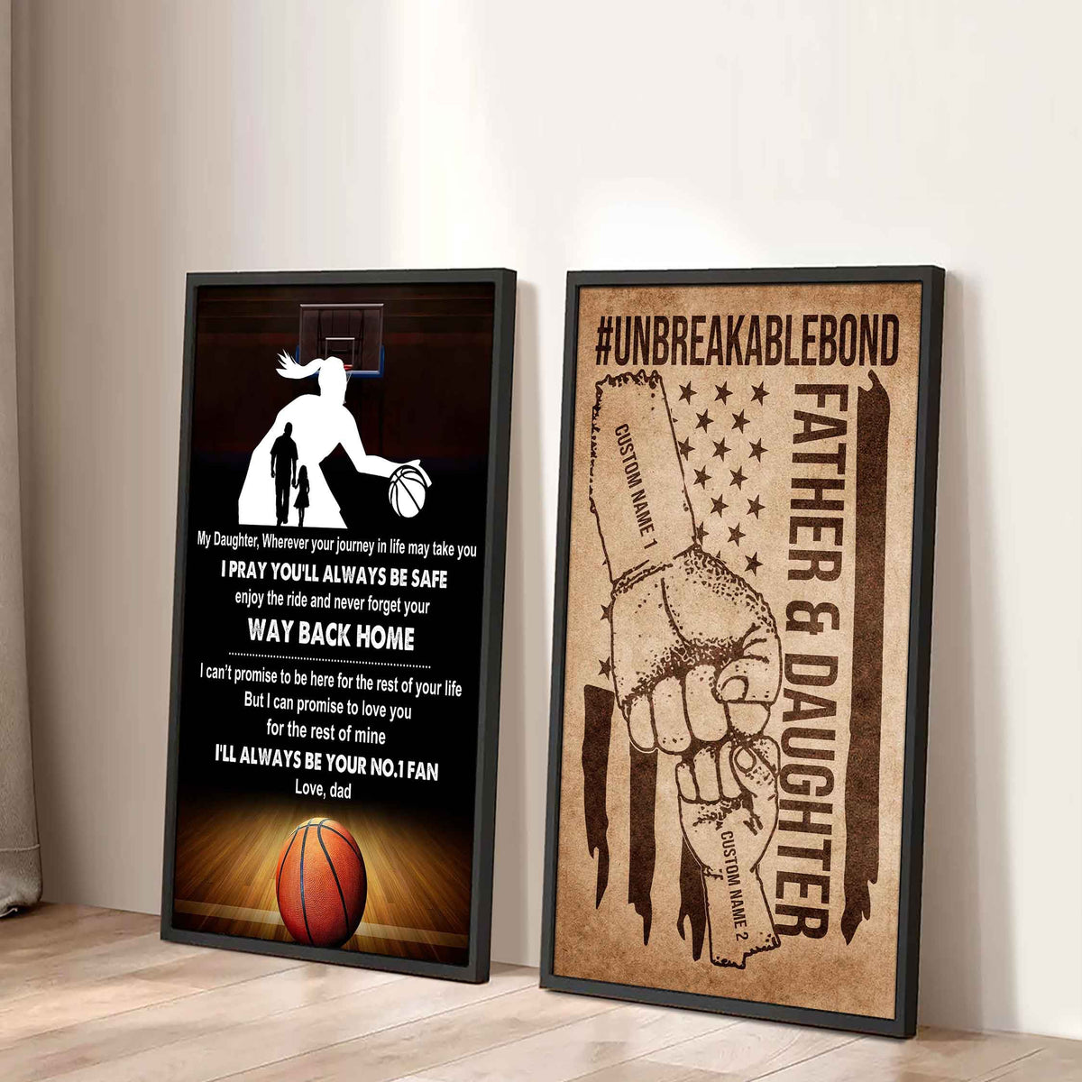 Dad And Daughter UnBreakable Bond - 2 Piece Canvas Wall Art - Never Forget Your Way Back Home