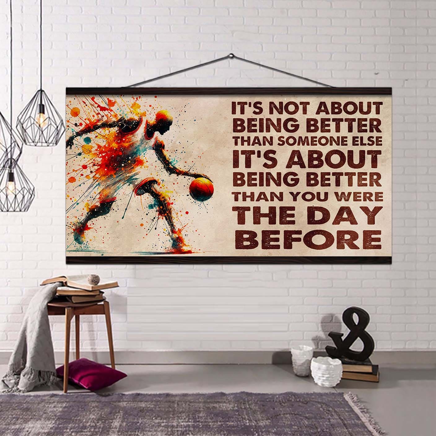 Ver 3 Water Color Soccer Poster Canvas It Is Not About Being Better Than Someone Else