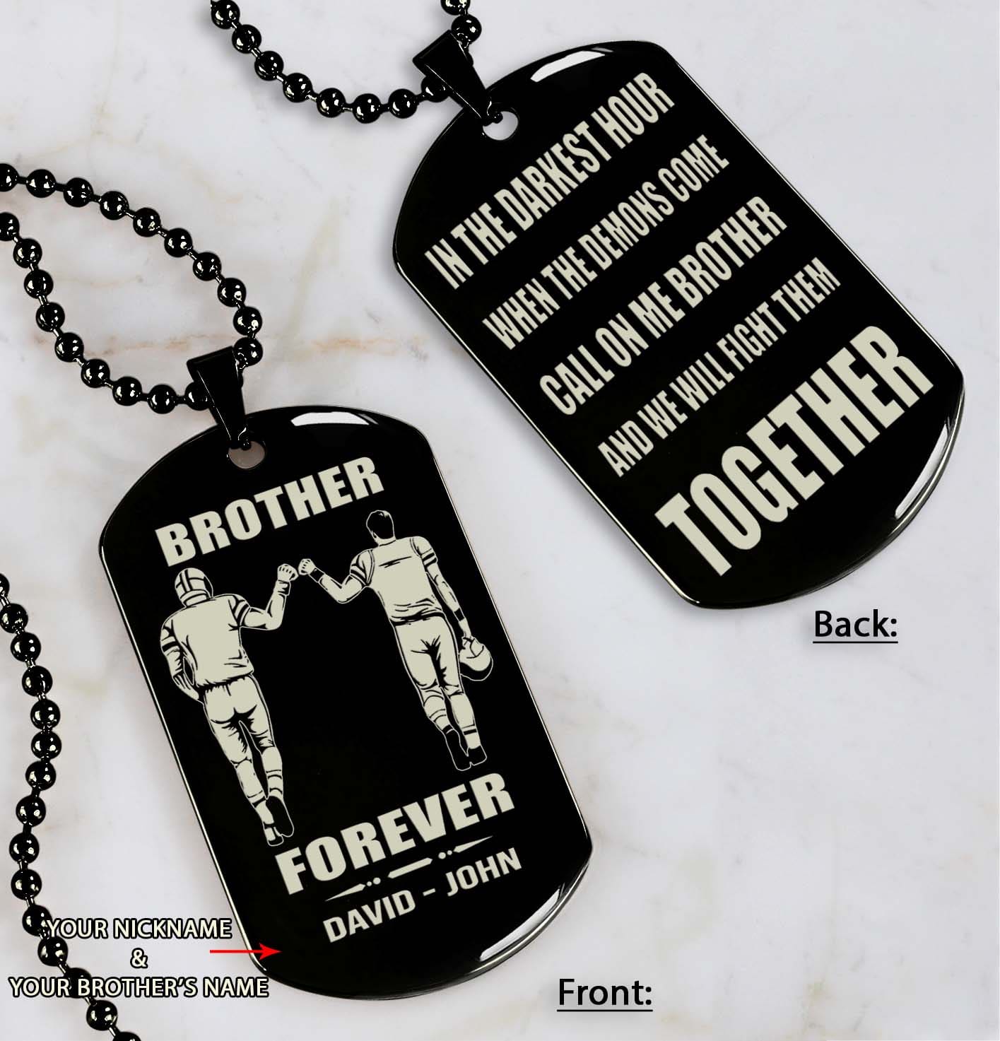 Customizable engraved black dog tag double sided gift from brother, brother forever