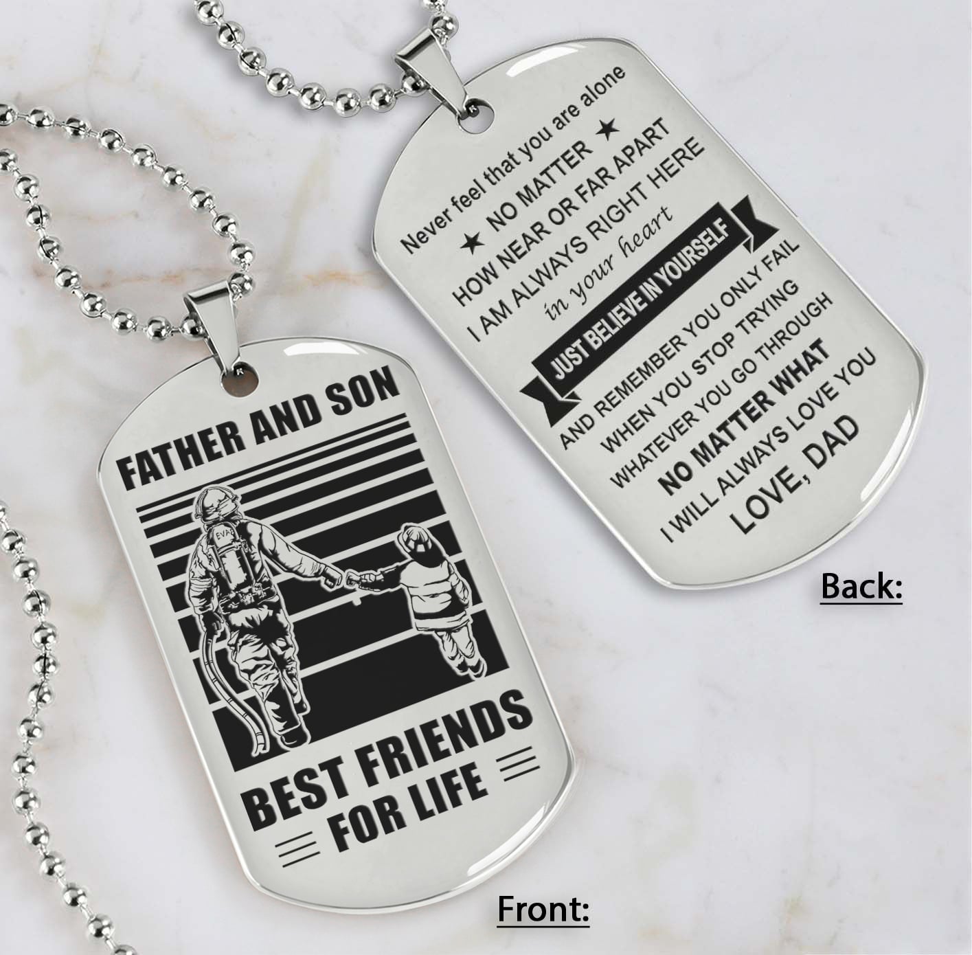 Soldier Silver Version Just Do Your Best - Personalized Double Sided Dog Tag Father And Son Best Friends For Life - Message on the back side