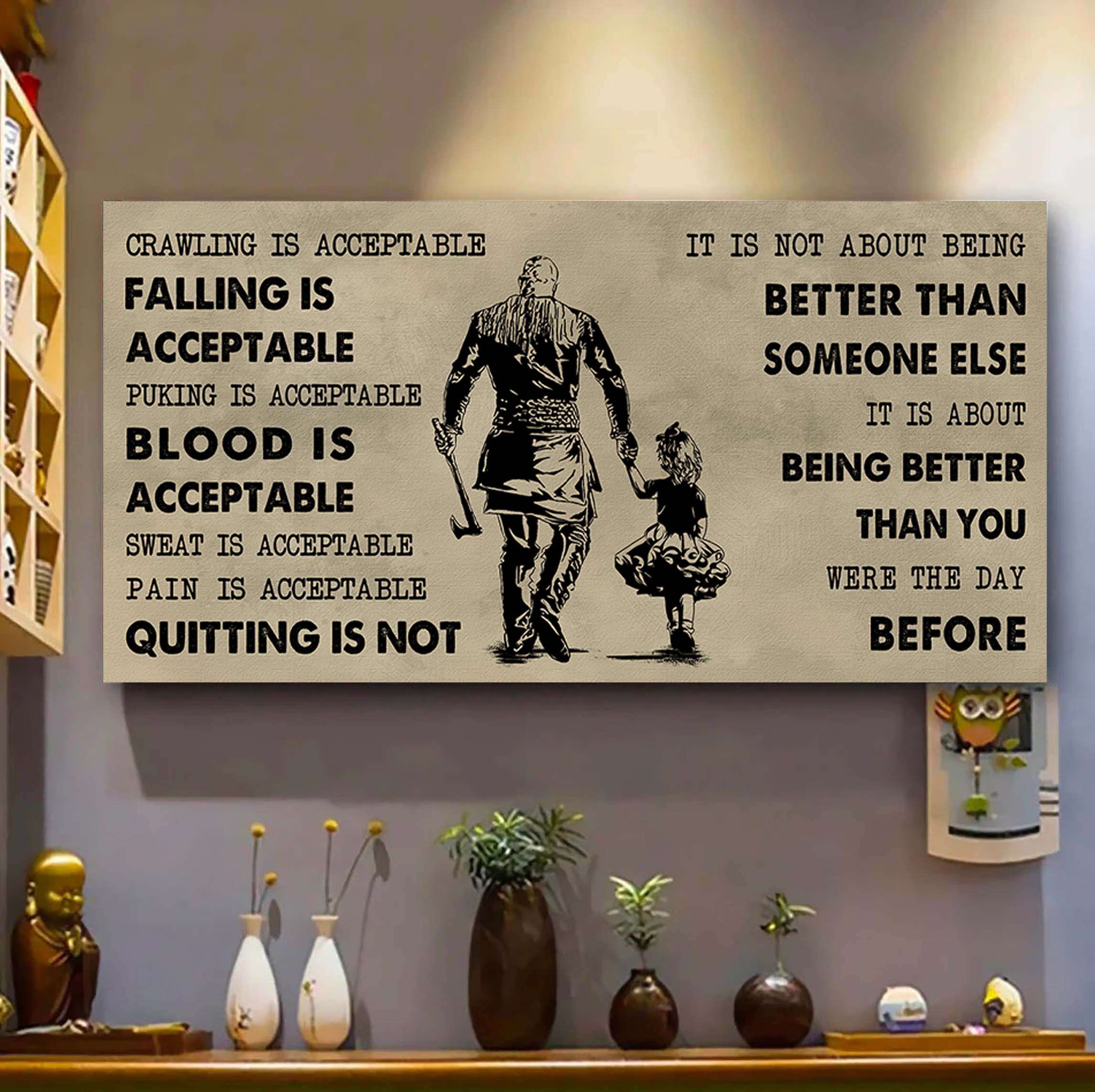 Family Poster Canvas Father And Daughter Quitting Is Not - It Is Not About Being Better Than Someone Else