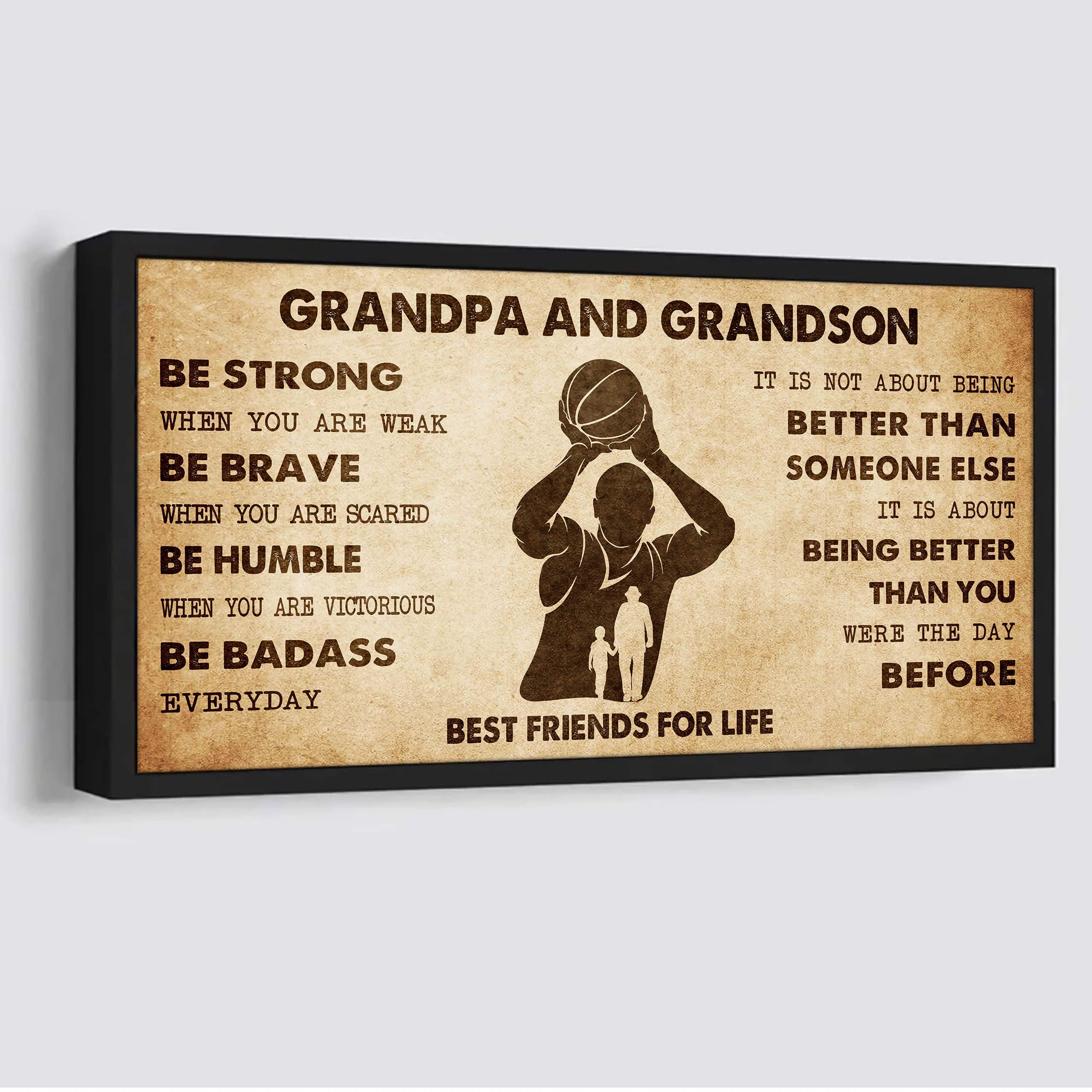 Personalized Grandpa To Grandson Poster Canvas Father And Son Best Friends For Life - Message For Your Grandson Gifts For Him