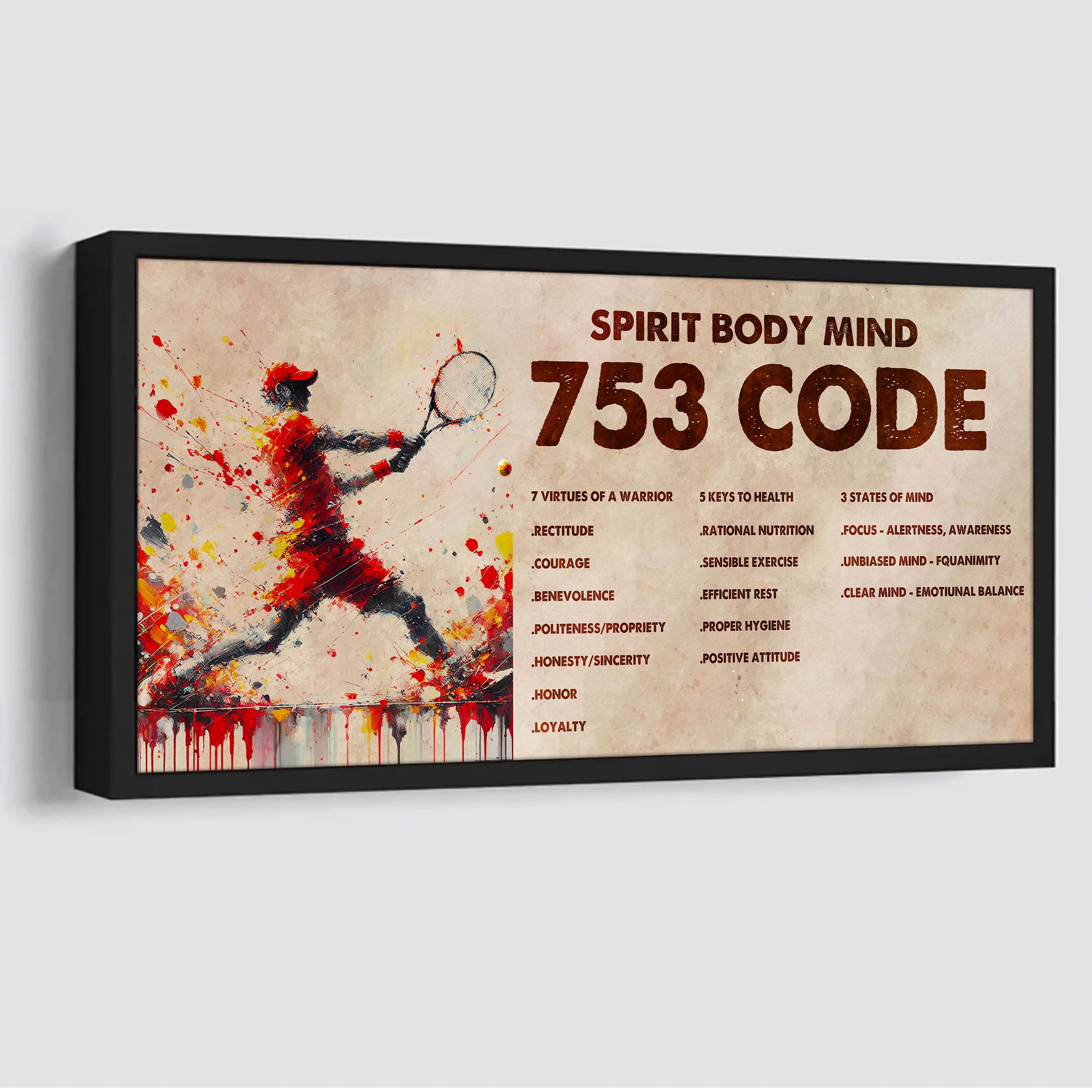 Water Color Tennis Poster Canvas 7 5 3 Code Motivation Quotes