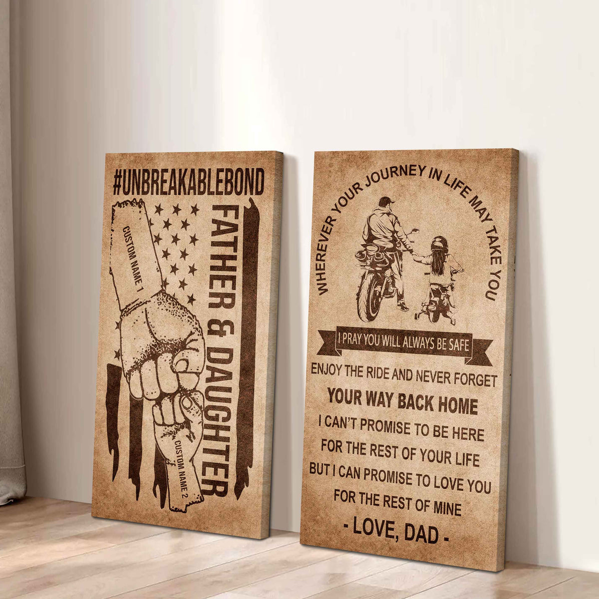 Father And Daughter UnBreakable Bond - 2 Piece Canvas Wall Art Black Floating Frame - Never Forget Your Way Back Home
