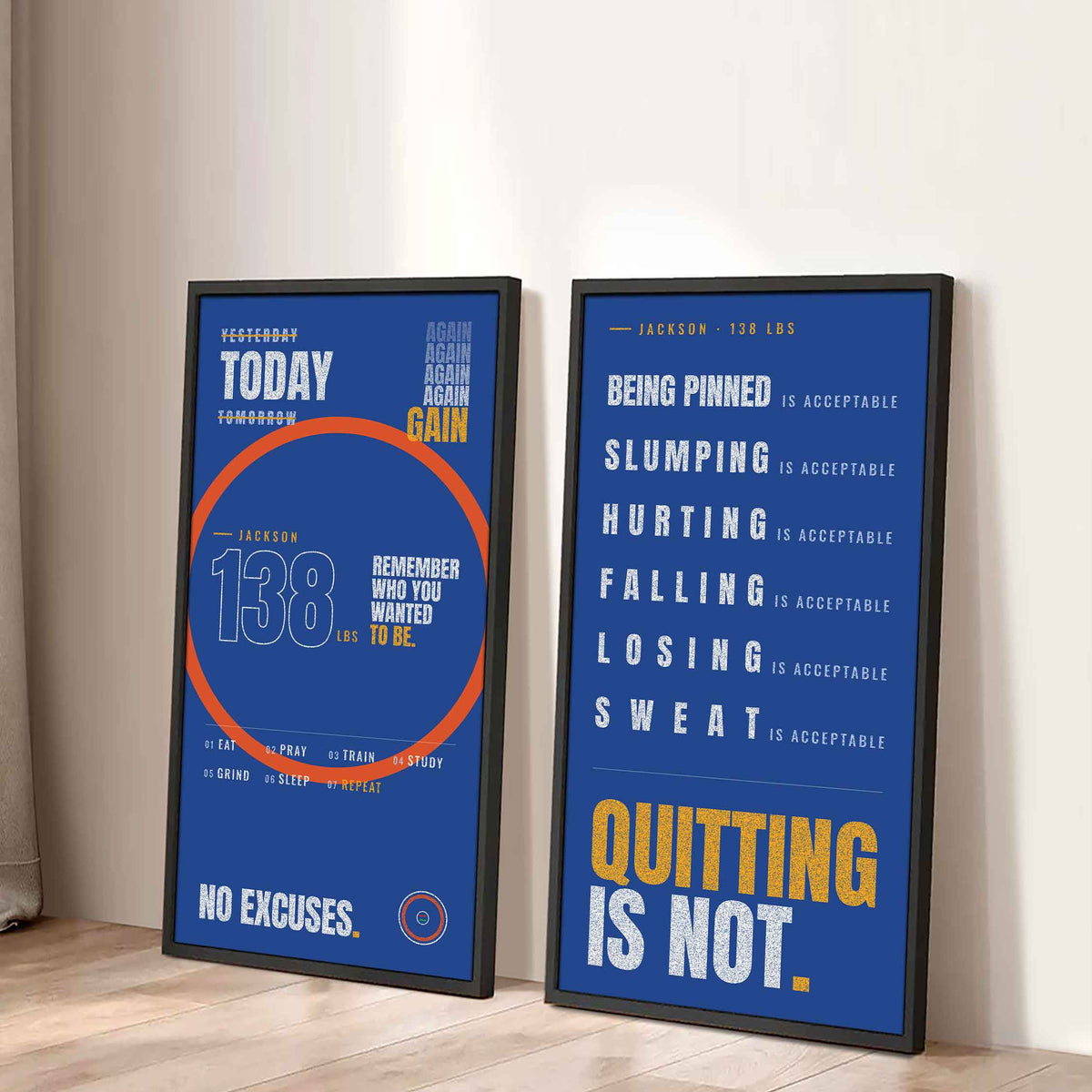 Personalized Sport Poster Again Again Again Quitting Is Not - 2 Piece Canvas Wall Art Black Floating