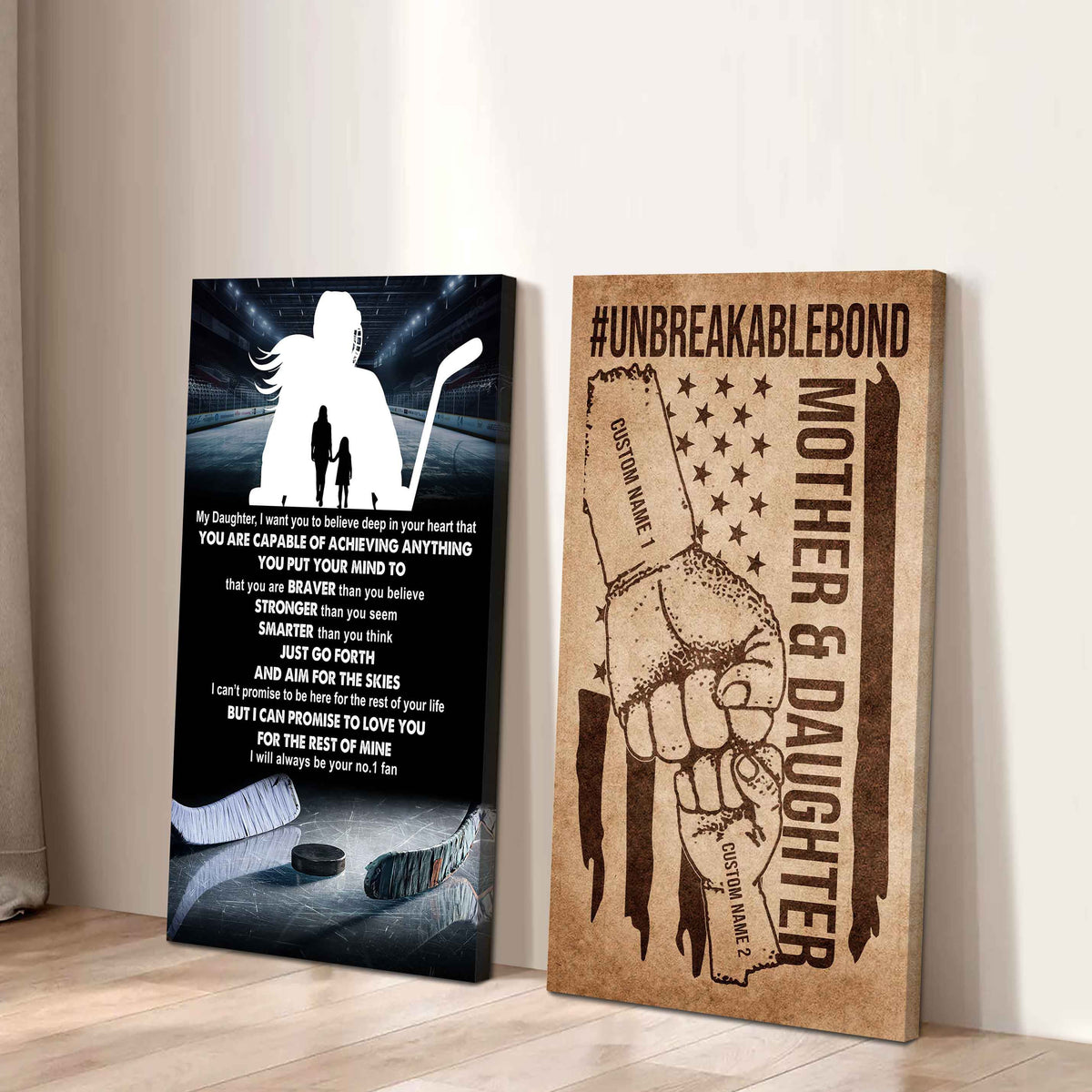 Mother And Daughter UnBreakable Bond - 2 Piece Canvas Wall Art - That You Are Braver Than You Believe And Loved More Than You Know