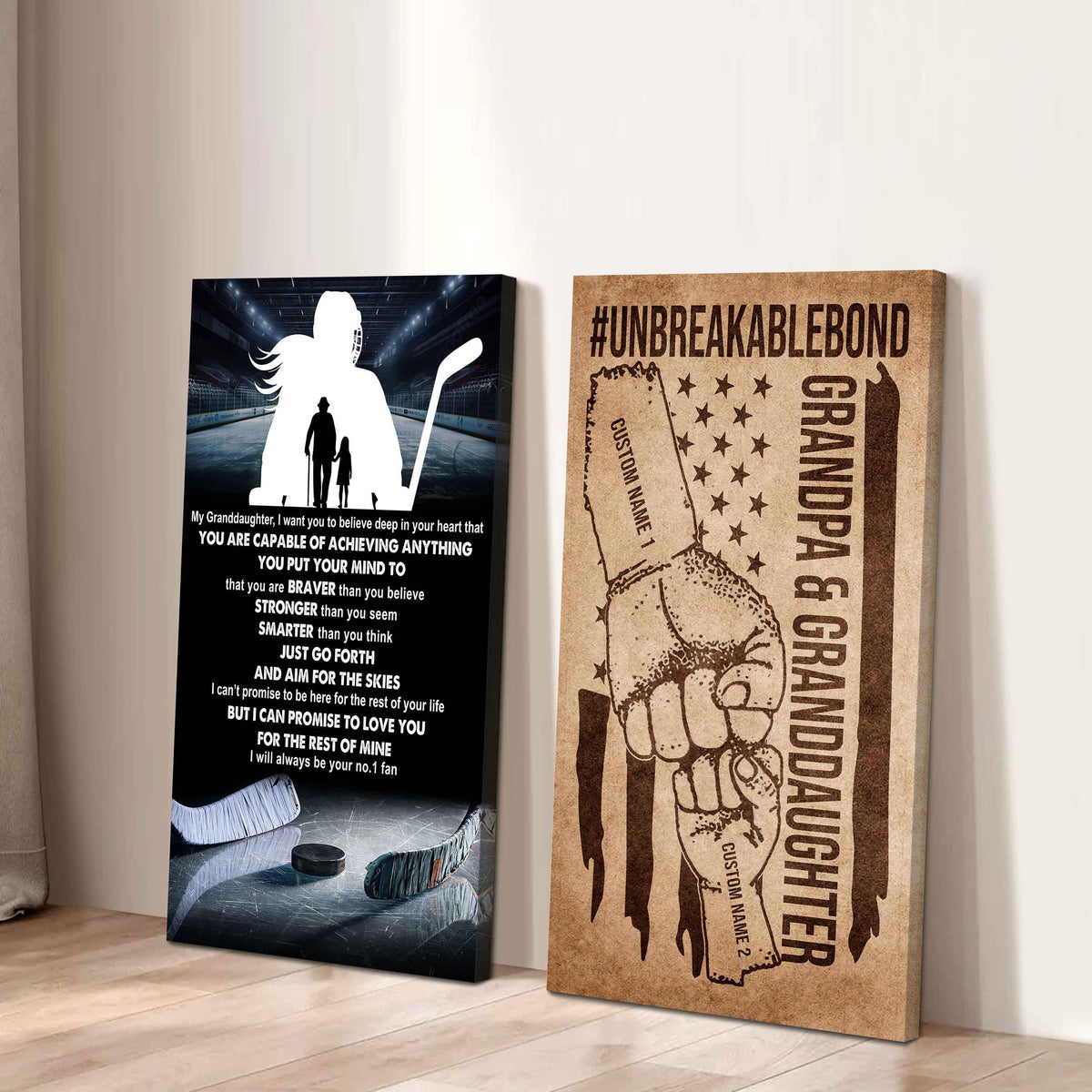Grandpa And Granddaughter UnBreakable Bond - 2 Piece Canvas Wall Art - That You Are Braver Than You Believe And Loved More Than You Know