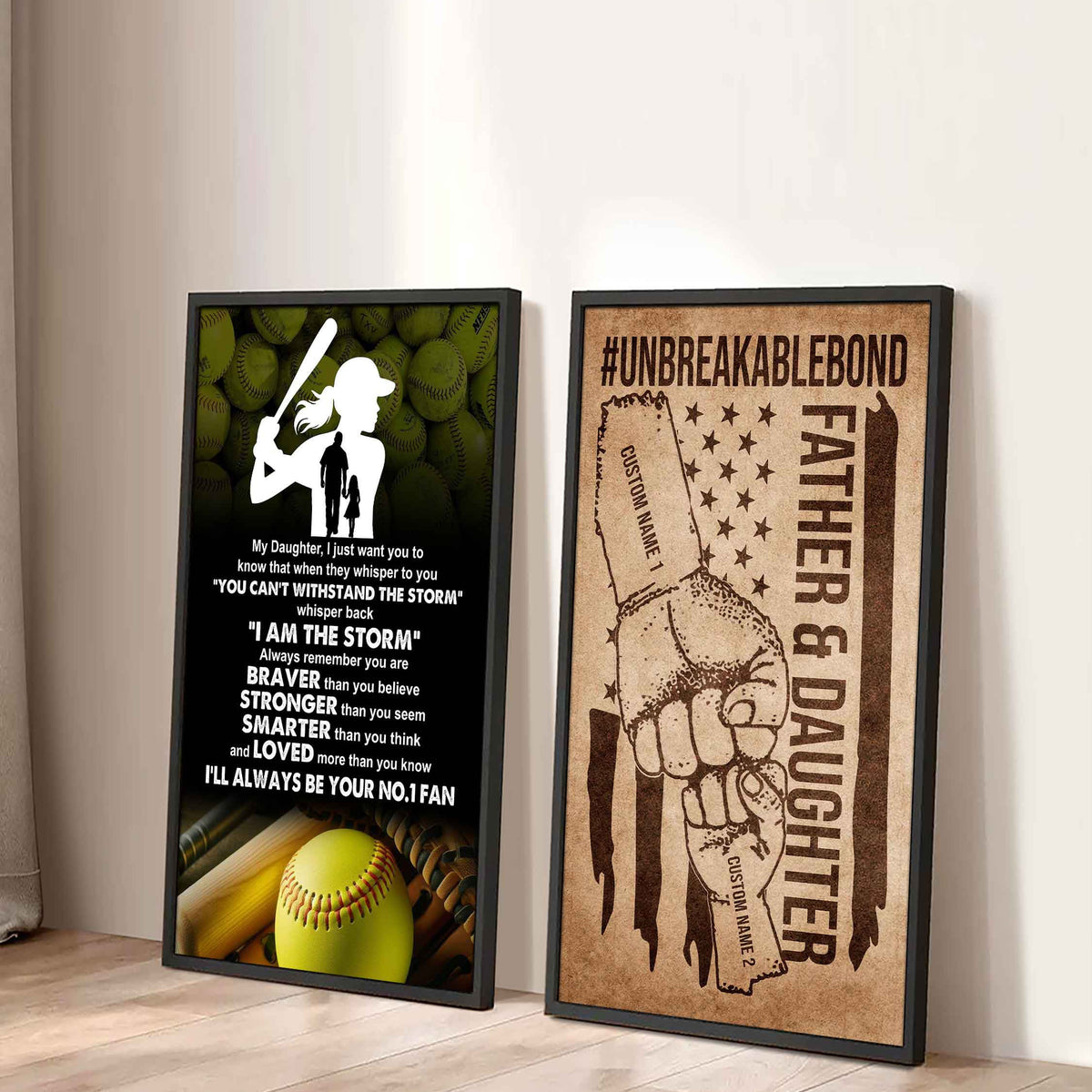 Father And Daughter UnBreakable Bond - 2 Piece Canvas Wall Art - Whisper Back I'm The Storm
