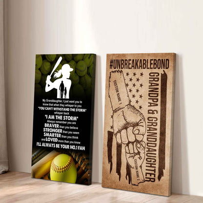 Grandpa And Granddaughter UnBreakable Bond - 2 Piece Canvas Wall Art - Whisper Back I'm The Storm