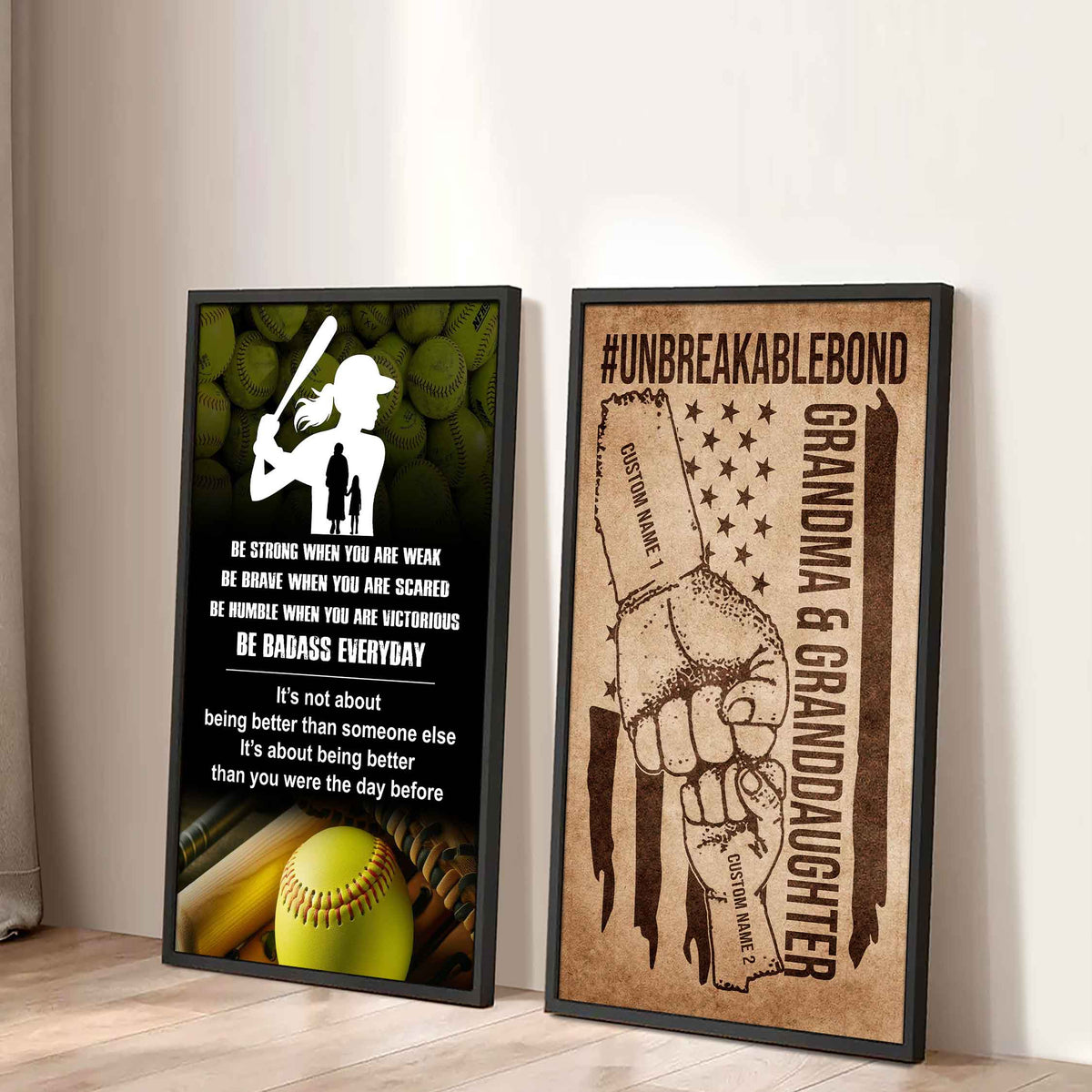 Granma And Granddaughter UnBreakable Bond - 2 Piece Canvas Wall Art - Be Strong When You Are Weak Be Badass Everyday