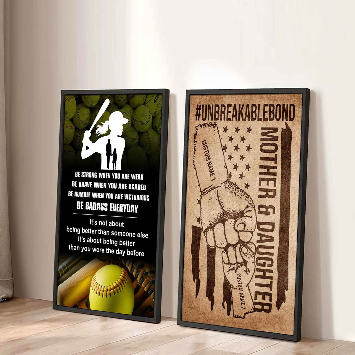 Mother And Daughter UnBreakable Bond - 2 Piece Canvas Wall Art - Be Strong When You Are Weak Be Badass Everyday