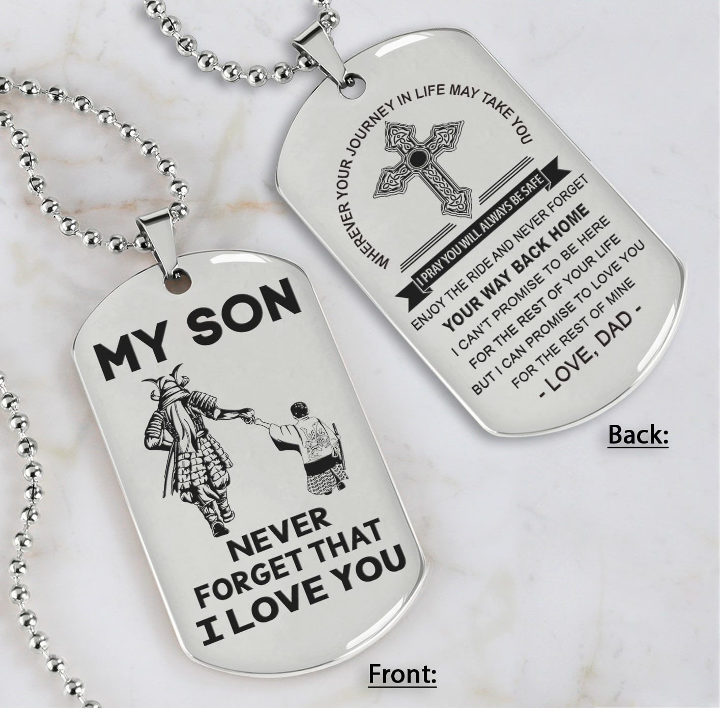 Cross Personalized Double Sided Dog Tag My Son Never Forget That I Love You - Message on the back side