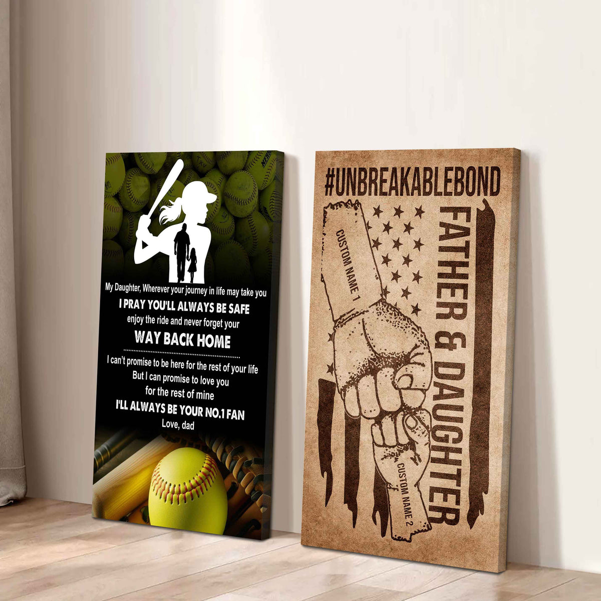Dad And Daughter UnBreakable Bond - 2 Piece Canvas Wall Art - Never Forget Your Way Back Home