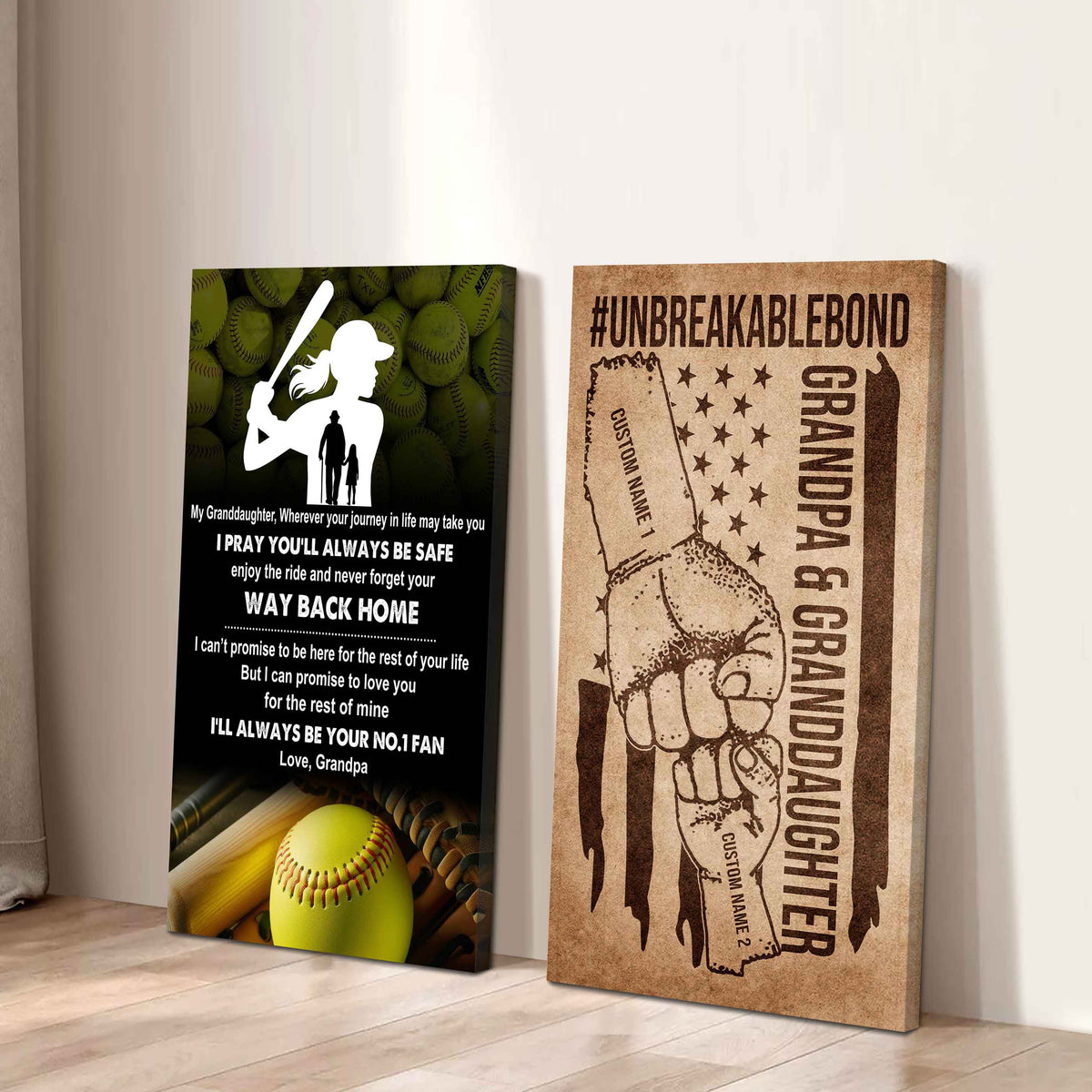 Grandpa And Granddaughter UnBreakable Bond - 2 Piece Canvas Wall Art - Never Forget Your Way Back Home