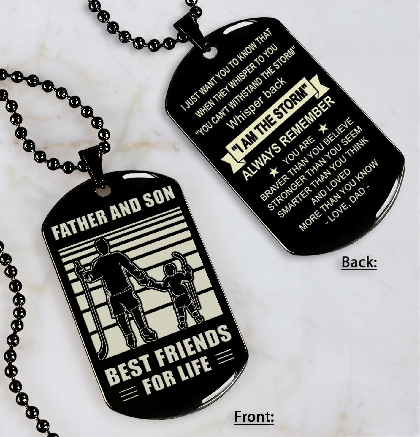 Hockey NVL Personalized Double Sided Dog Tag Father And Son Best Friends For Life - Message on the back side