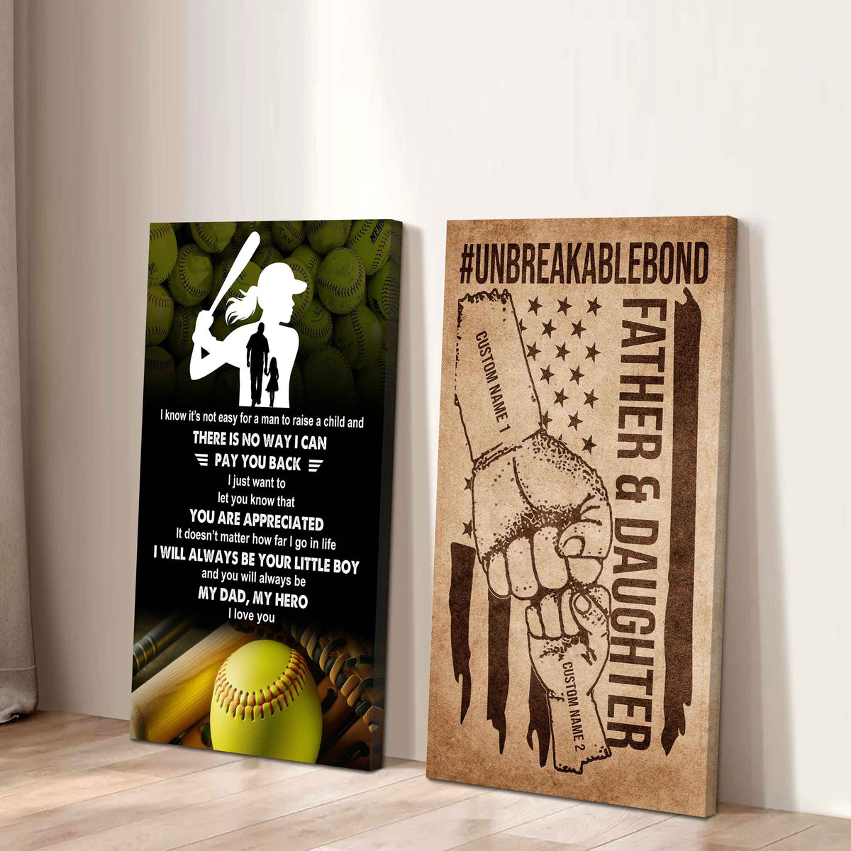 To My Dad UnBreakable Bond - 2 Piece Canvas Wall Art - I Know It's Not Easy To Raise