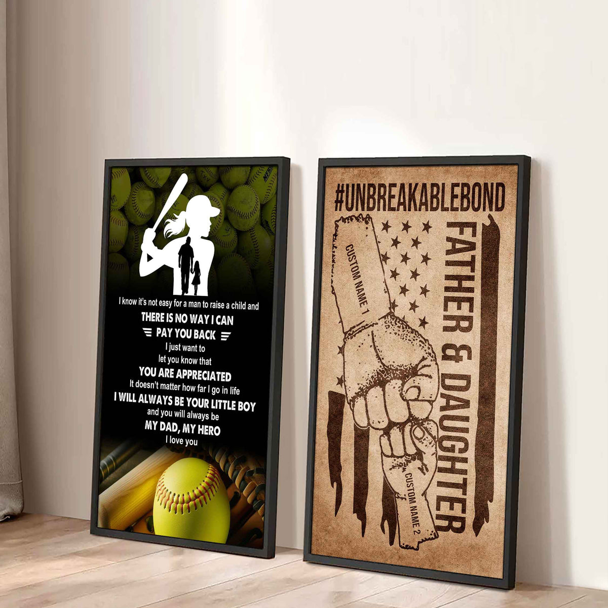 To My Dad UnBreakable Bond - 2 Piece Canvas Wall Art - I Know It's Not Easy To Raise