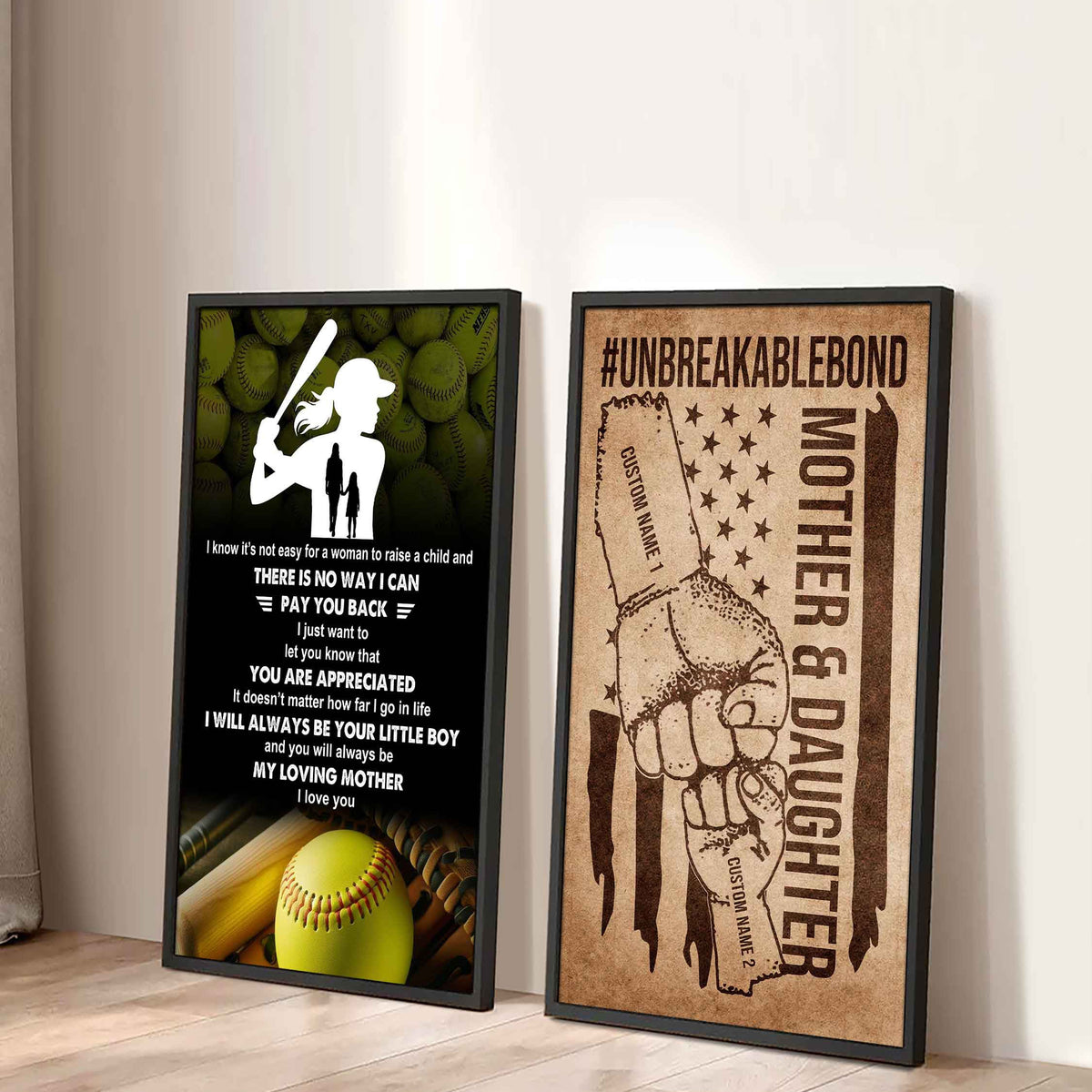 To My Mom From Daughter UnBreakable Bond - 2 Piece Canvas Wall Art - I Know It's Not Easy To Raise