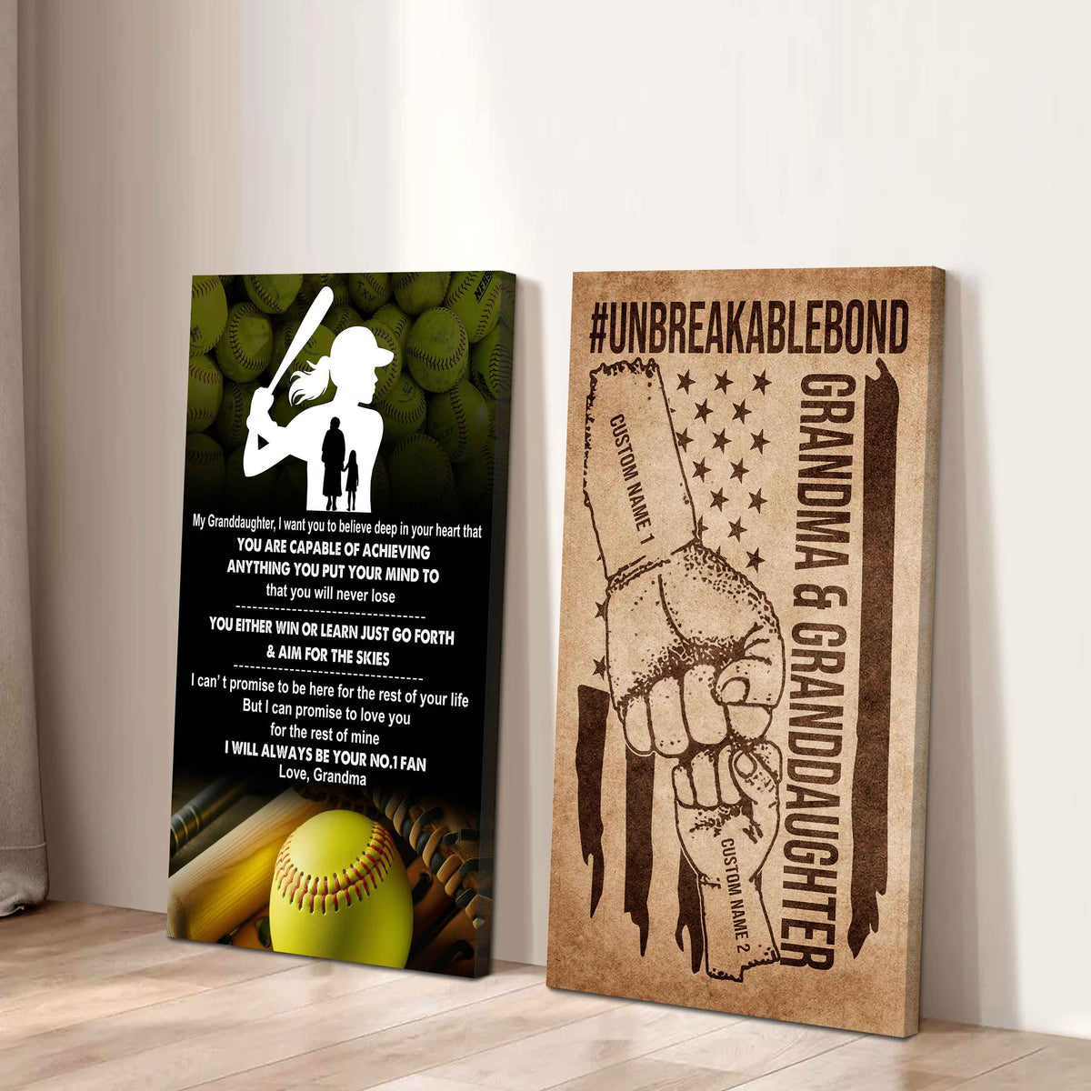 Grandma And Granddaughter UnBreakable Bond - 2 Piece Canvas Wall Art - You Will Never Lose You Either Win Or Learn