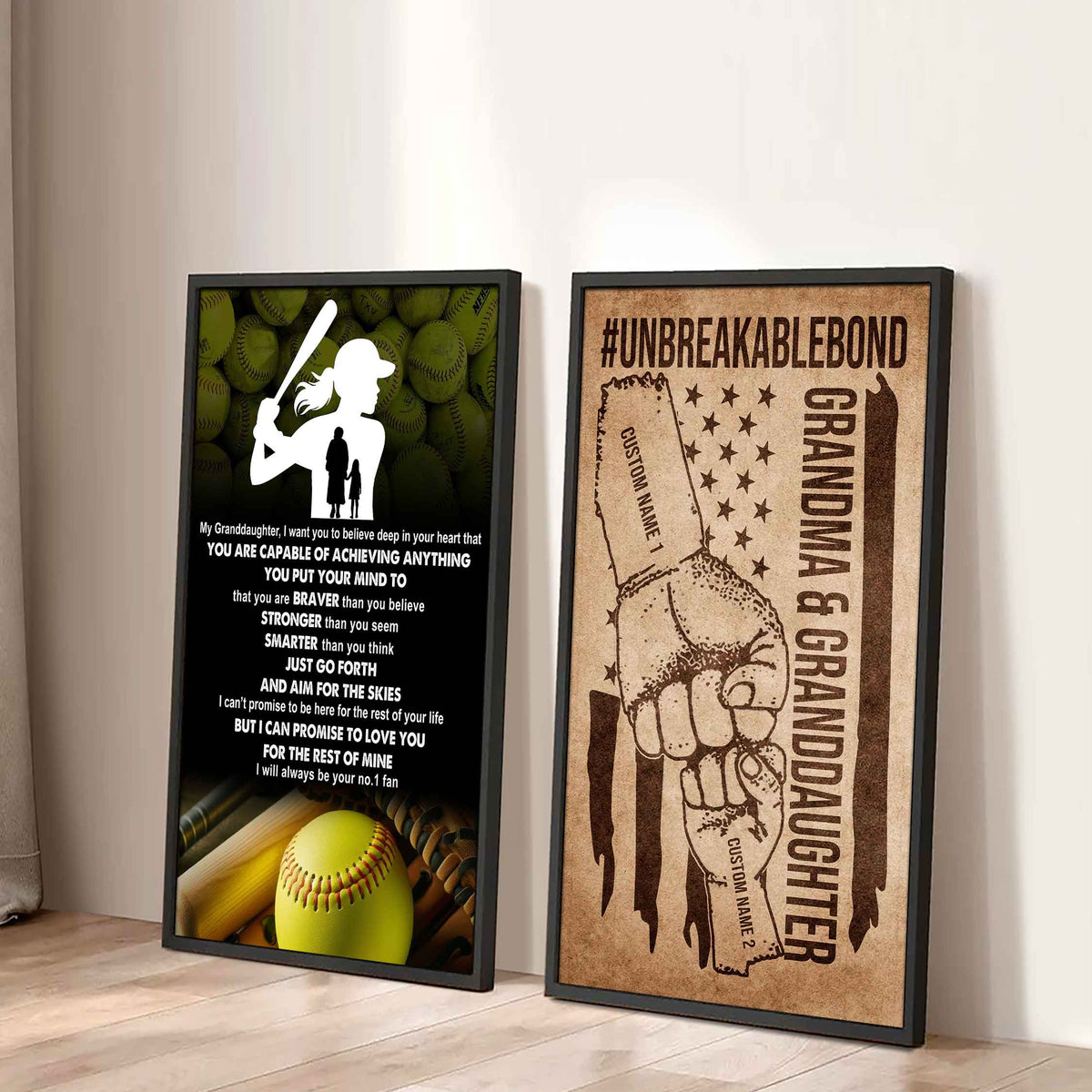 Grandma And Granddaughter UnBreakable Bond - 2 Piece Canvas Wall Art - That You Are Braver Than You Believe And Loved More Than You Know