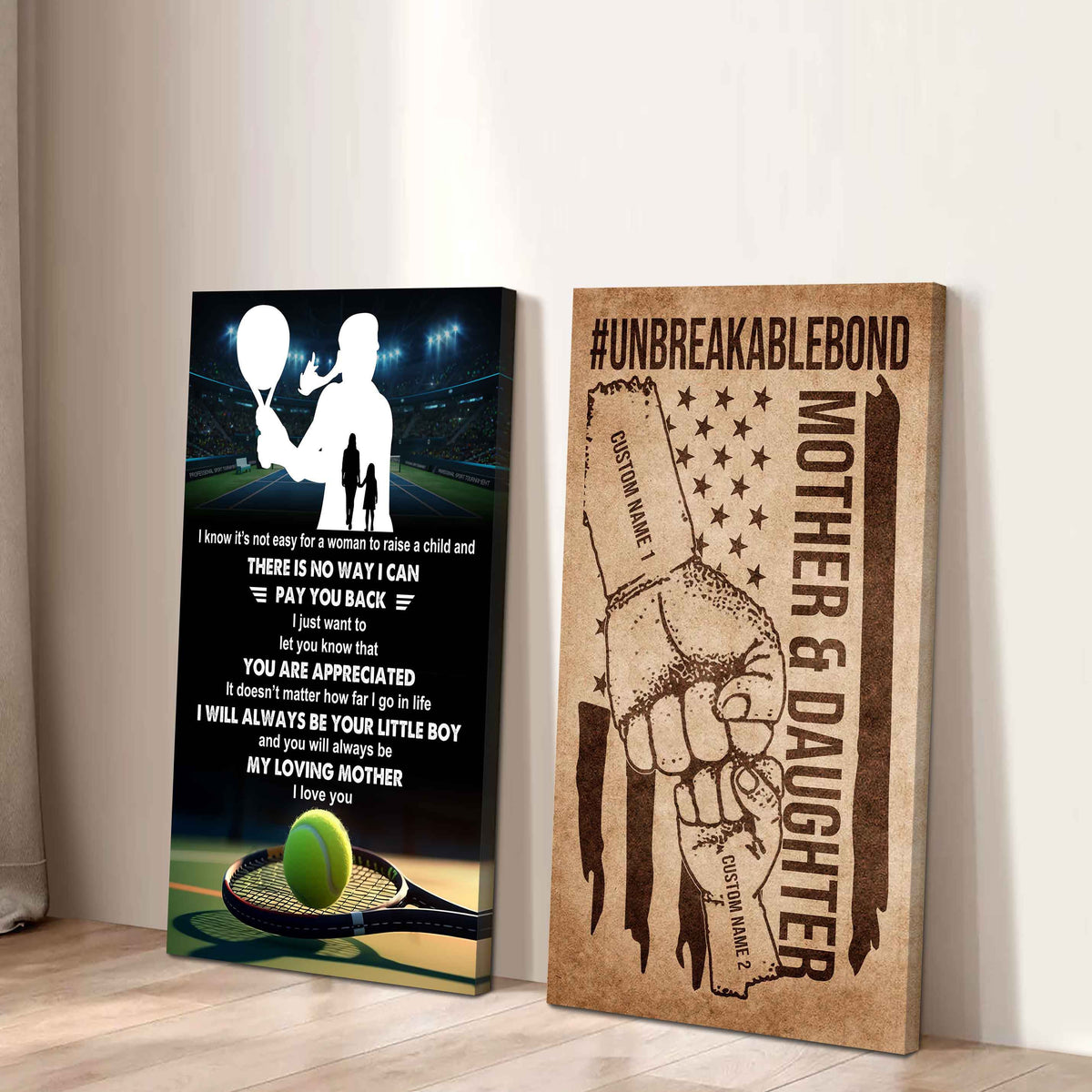 To My Mom From Daughter UnBreakable Bond - 2 Piece Canvas Wall Art - I Know It's Not Easy To Raise