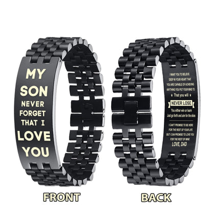 Family Bracelet Double Sided My Son Never Forget That I Love You, Never Lose