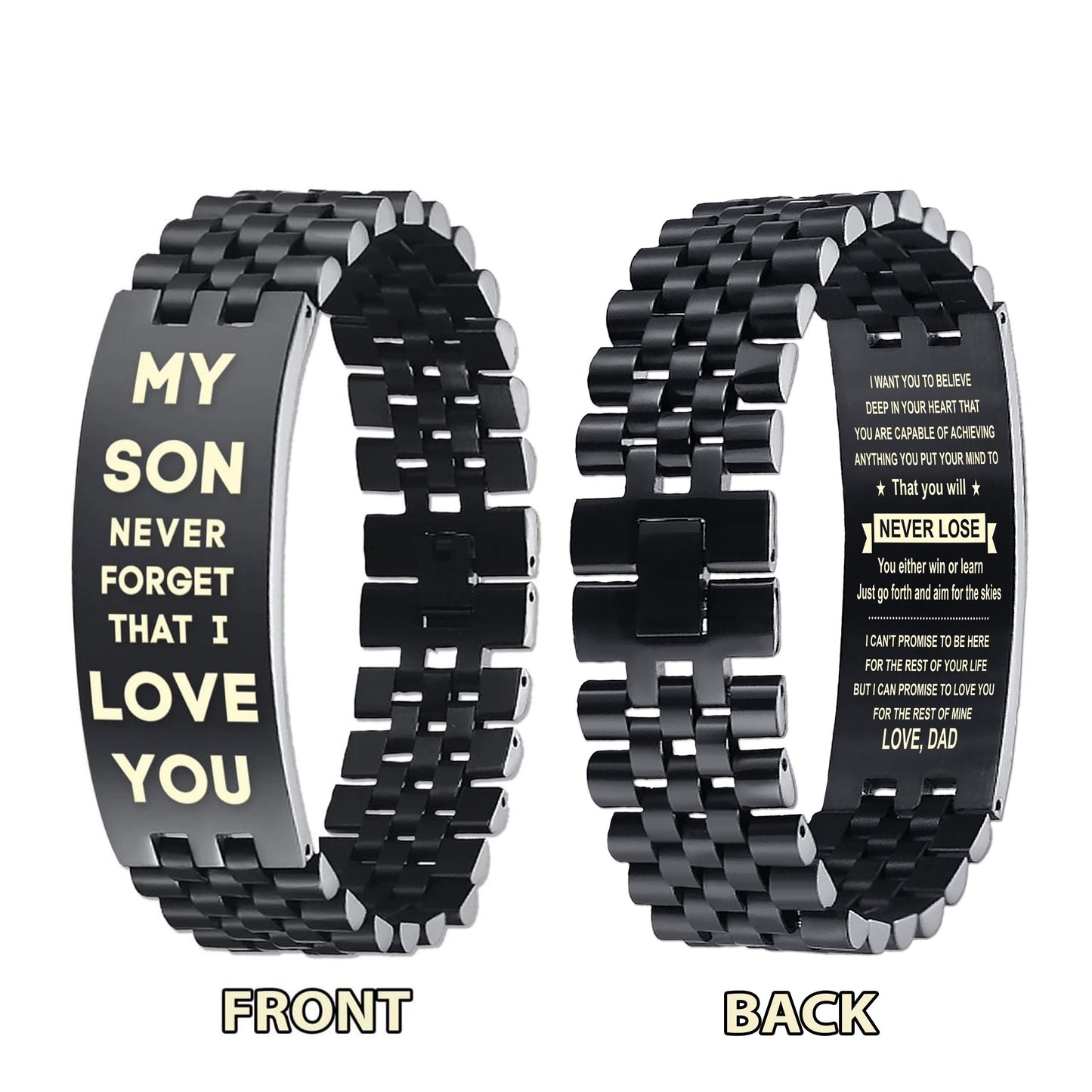 Family Bracelet Double Sided My Son Never Forget That I Love You, Braver