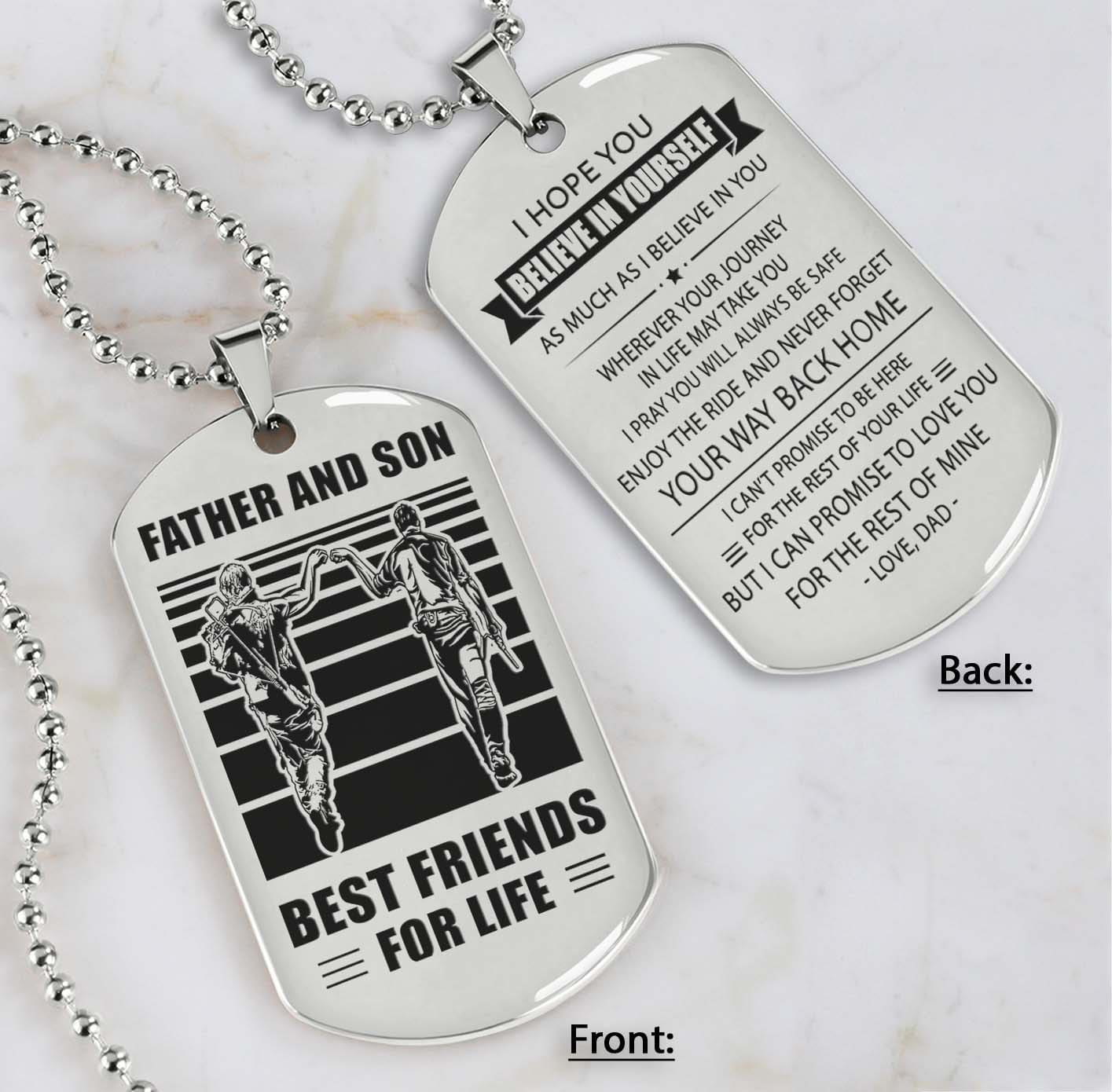 Silver Version Personalized Double Sided Dog Tag Father And Son Best Friends For Life - Message on the back side