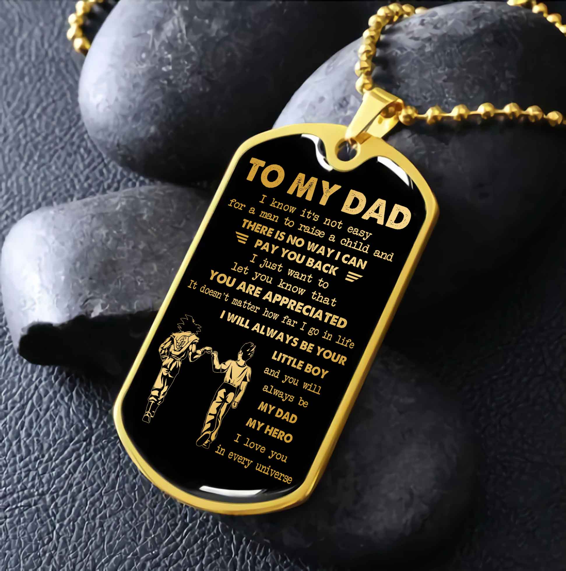 Dragon B GK-Father and Son- Millitary Chain 18K Gold Plated To My Dad I Know It's Not Easy - I love you in every universe-Gift From Son To Dad Father's Day Gift