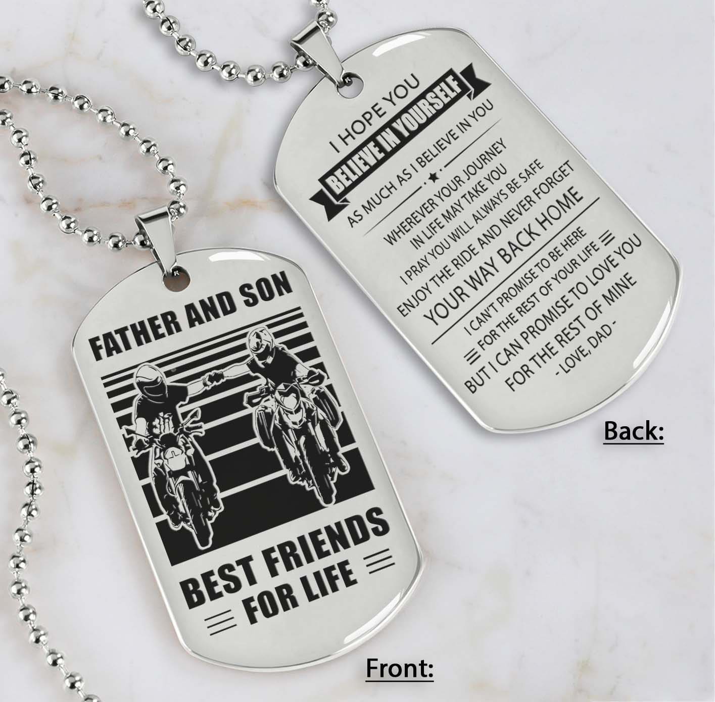 Silver Version Personalized Double Sided Dog Tag Father And Son Best Friends For Life - Message on the back side