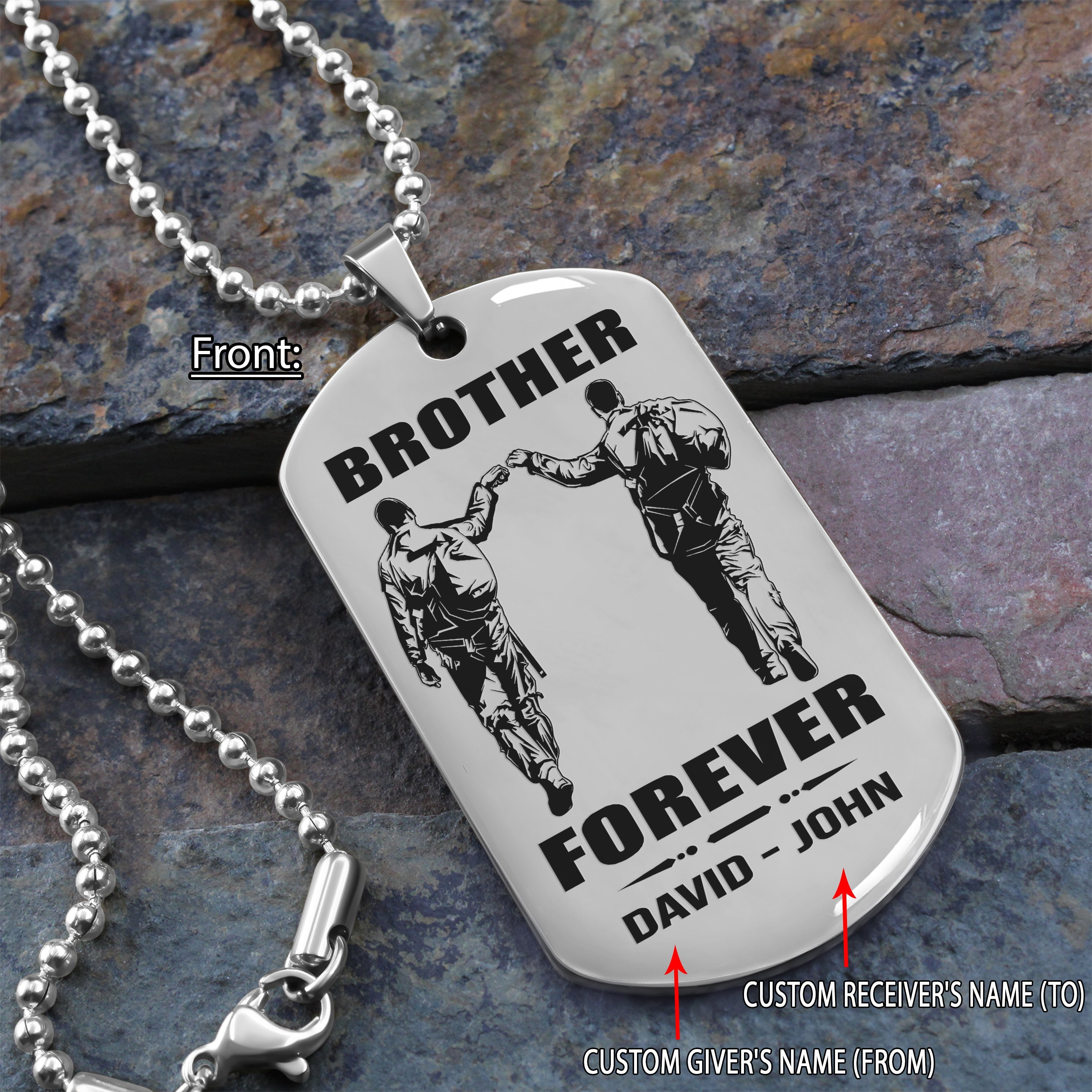 Spartan customizable engraved black dog tag double sided gift from brother, brother forever