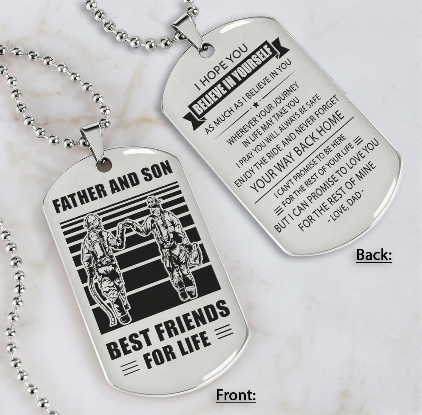 Silver Version Personalized Double Sided Dog Tag Father And Son Best Friends For Life - Message on the back side