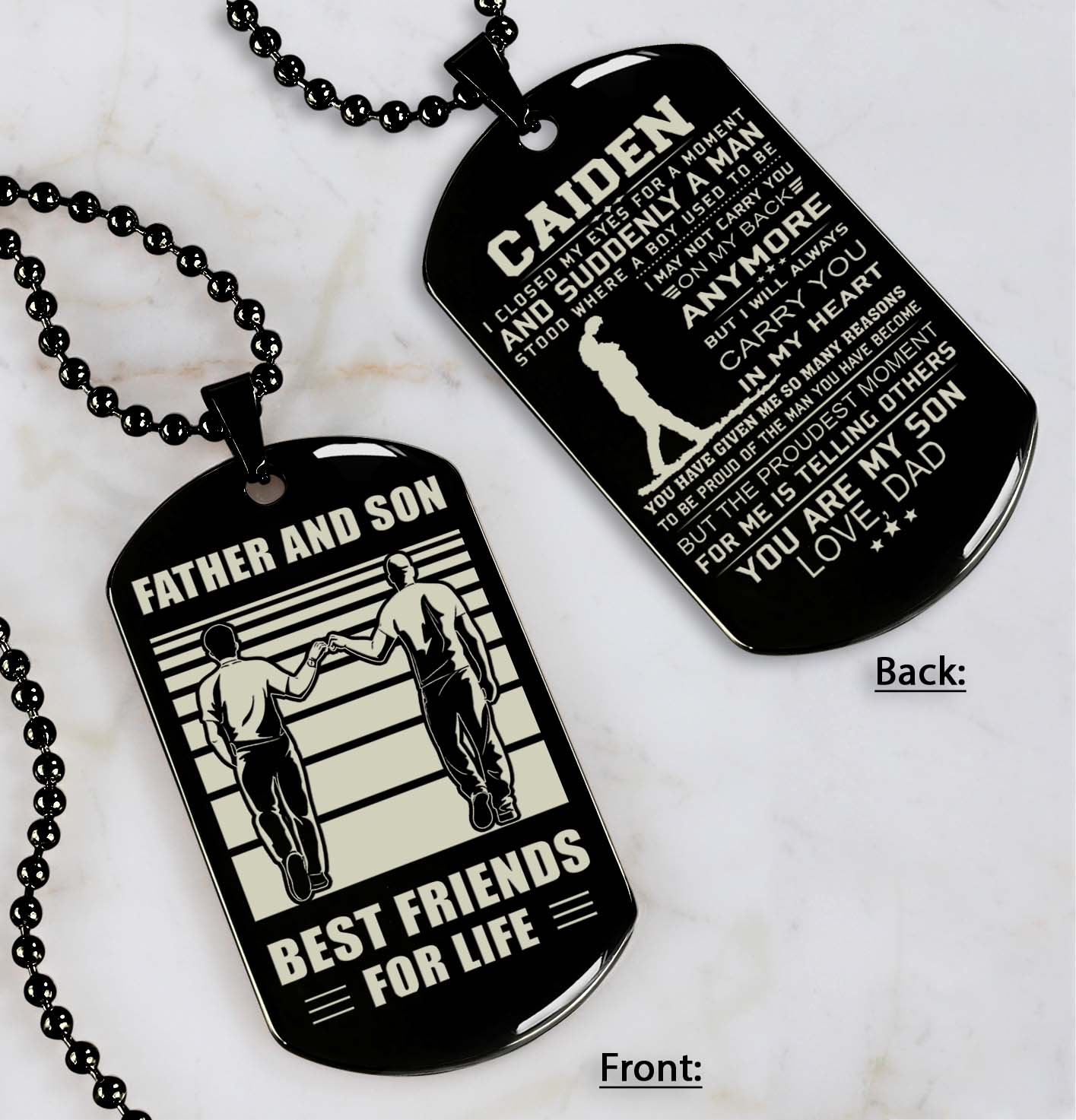 Customer customizable engraved double sided dog tag gifts from dad to son