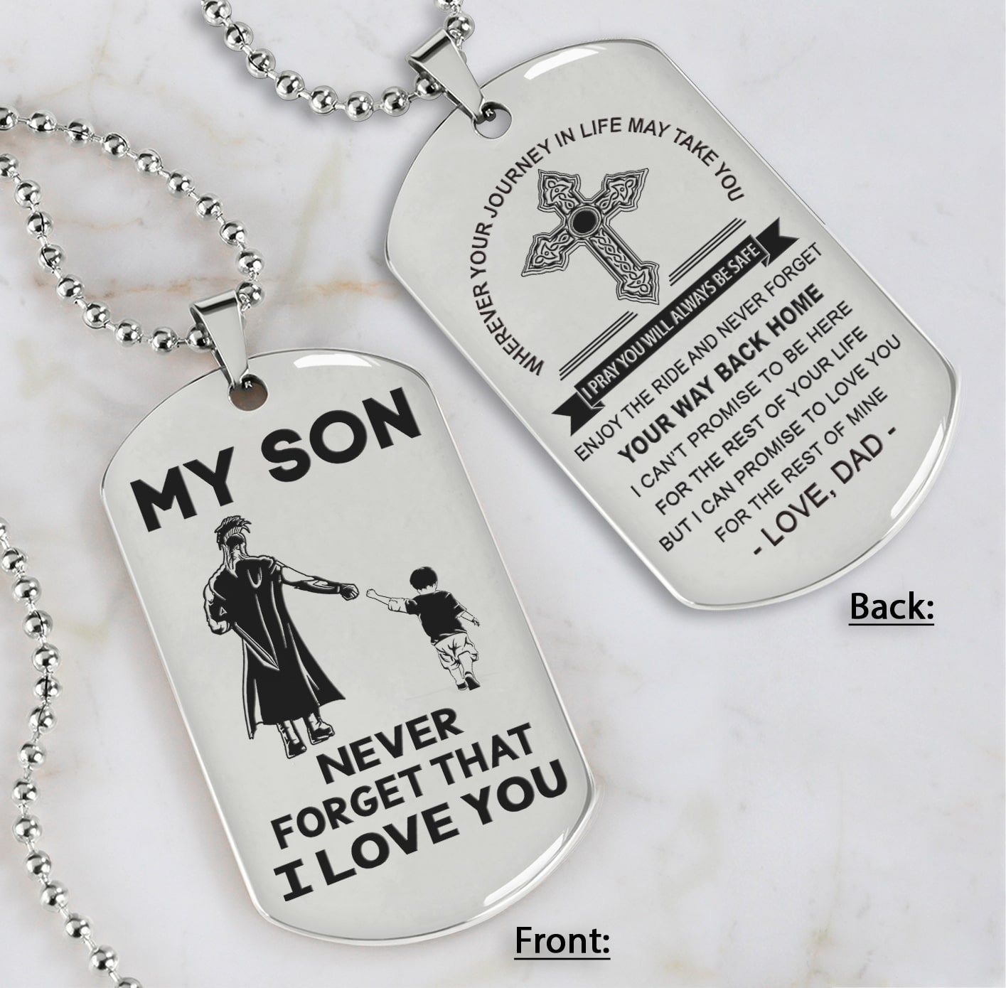 Cross Personalized Double Sided Dog Tag My Son Never Forget That I Love You - Message on the back side