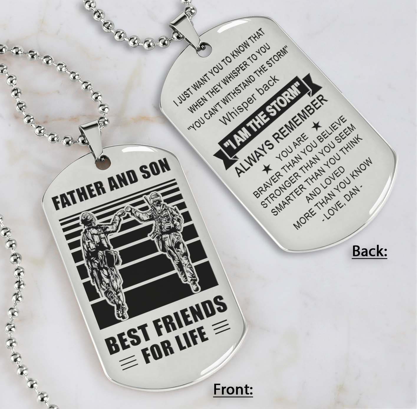 Silver Version Personalized Double Sided Dog Tag Father And Son Best Friends For Life - Message on the back side