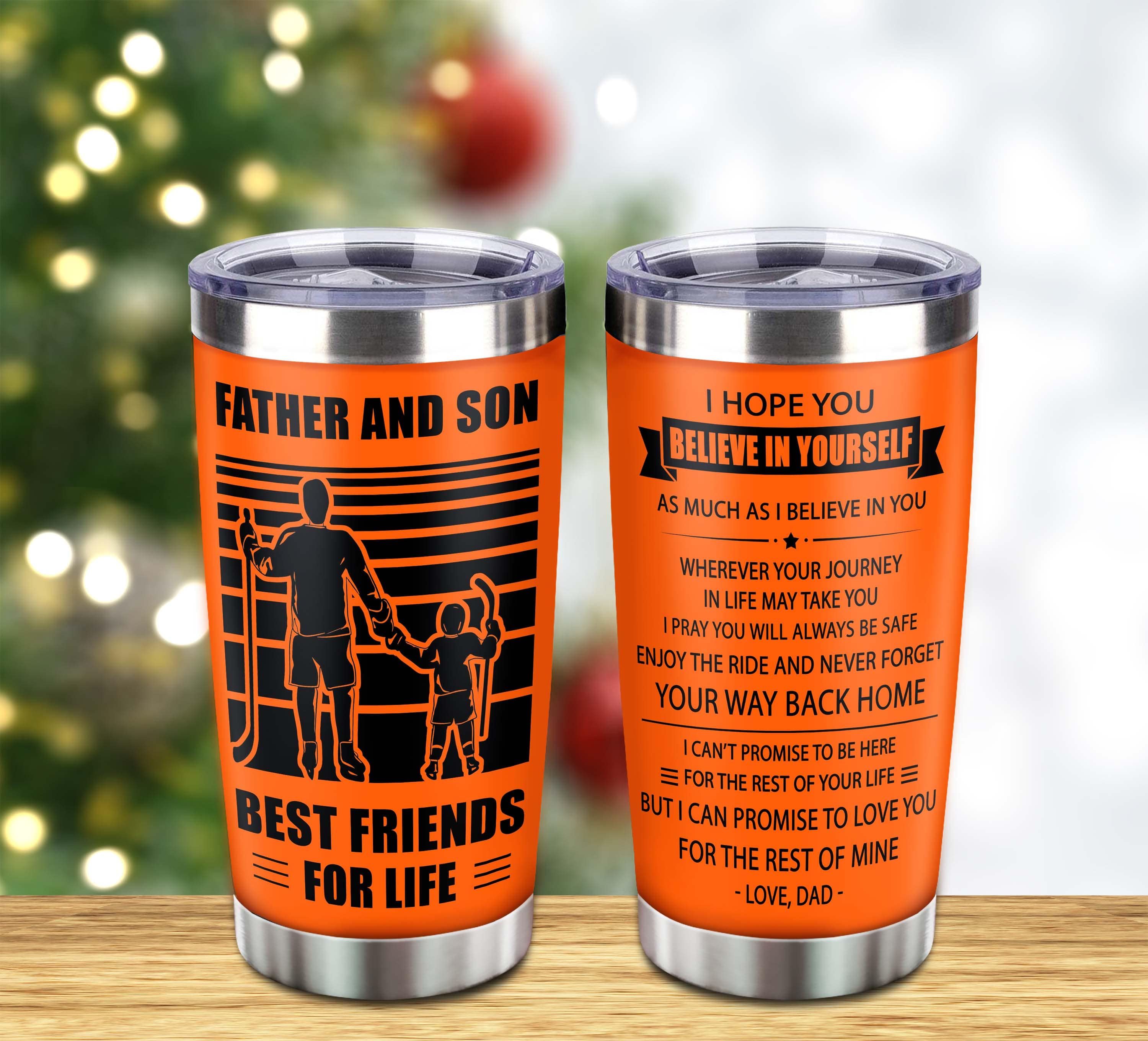 Customizable Hockey Tumbler, Gifts From Dad To Son Father And Son Best Friend For Life With Inspriration Message