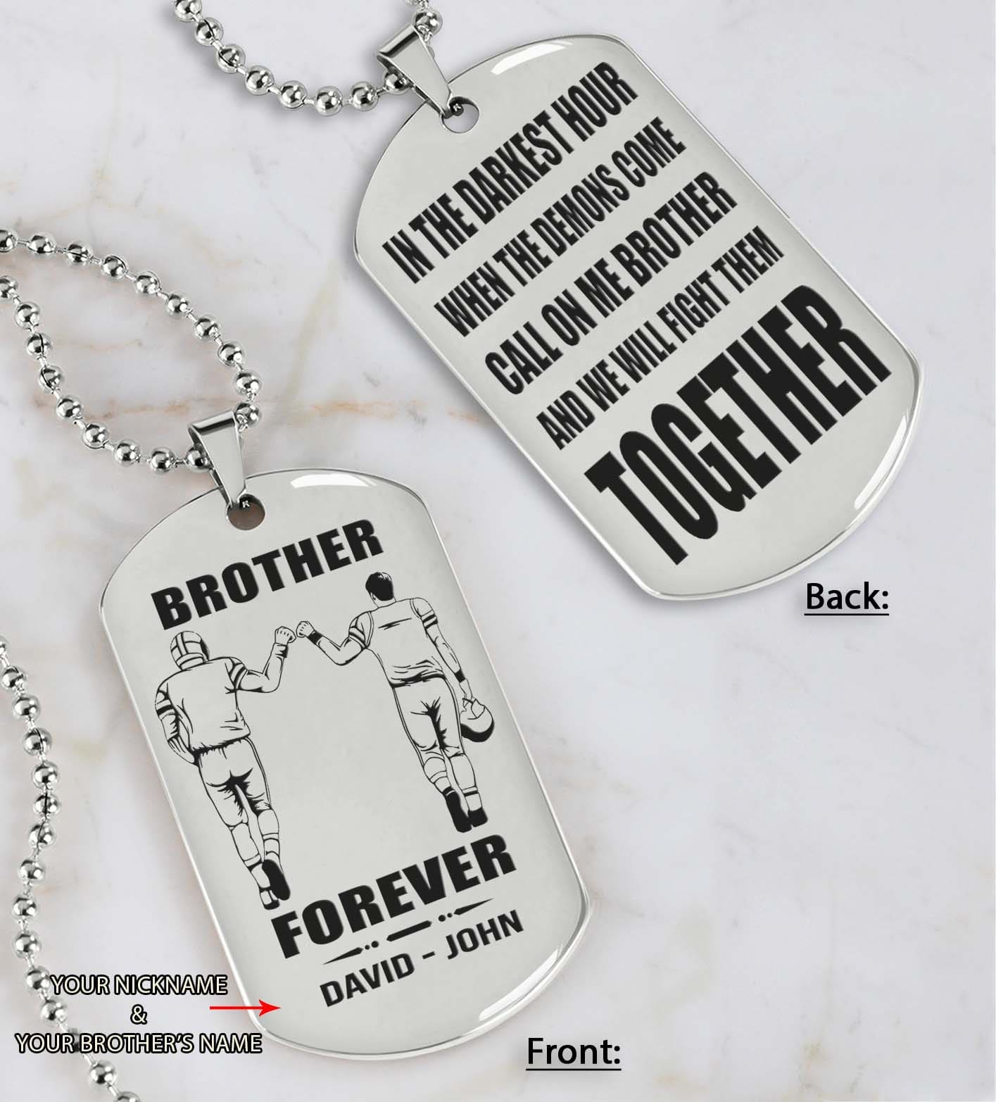 Samurai customizable engraved black dog tag double sided gift from brother, brother forever