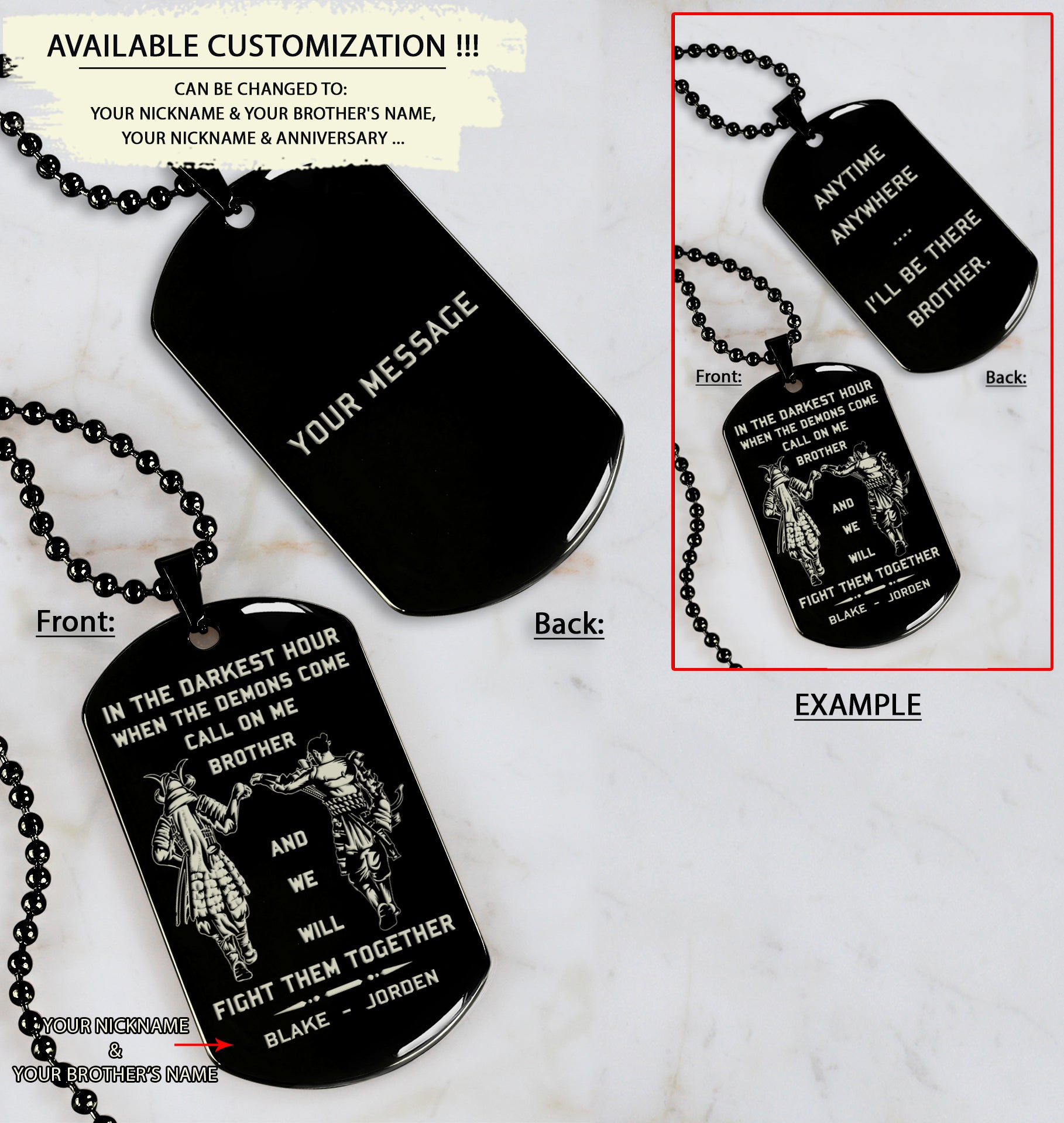 Soldier customizable engraved dog tag double sided gift from brother, message on the back