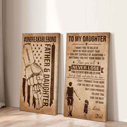 Father And Daughter UnBreakable Bond - 2 Piece Canvas Wall Art Black Floating Frame - You Will Never Lose You Either Win Or Learn Love Dad