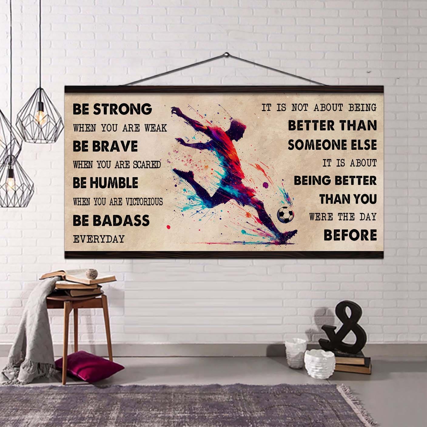 Water Color Hockey Poster Canvas It Is Not About Being Better Than Someone Else - Be Strong When You Are Weak Be Badass Everyday